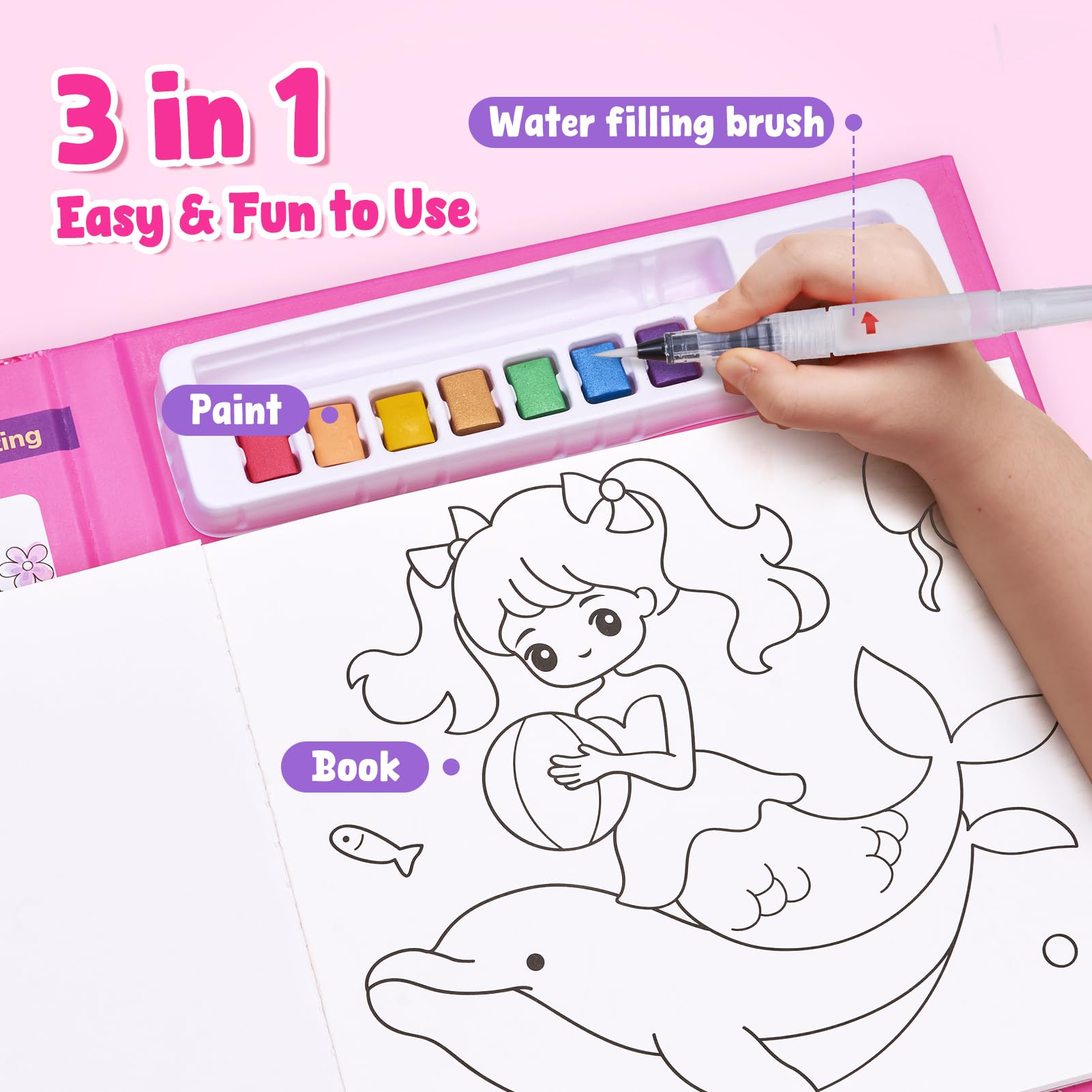 JoyCat Libri da colorare con acqua, Attività artistiche e creative, Arte senza disordine Principessa per bambini 4-8 anni, Kit e forniture creative, Attività fai-da-te, Regali per ragazze e ragazzi