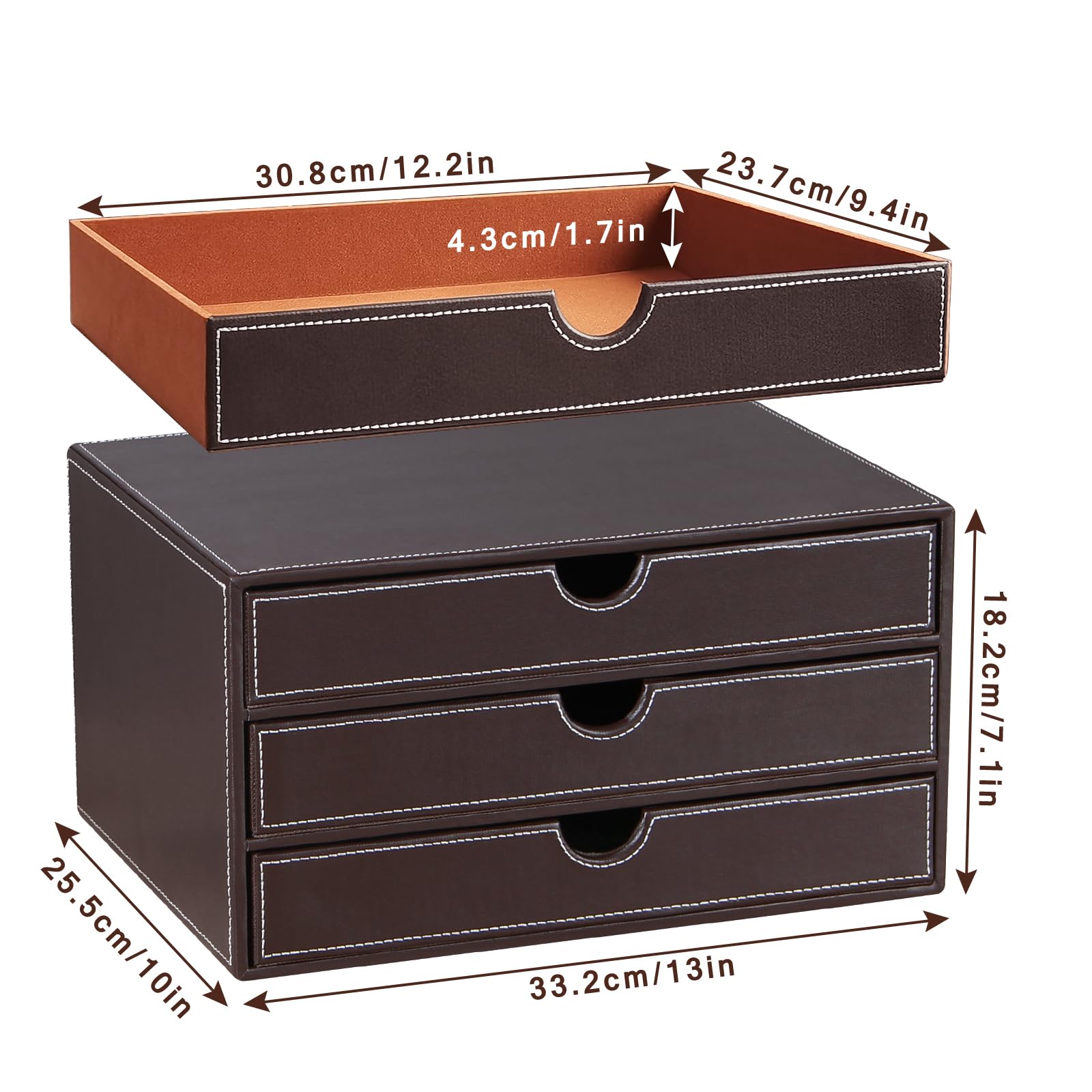 XNONE Organiseur De Bureau En Cuir Synthétique Avec 3 Tiroirs, Fournitures De Bureau A4 Pour Bijoux, Factures, Papier, Documents, Maquillage