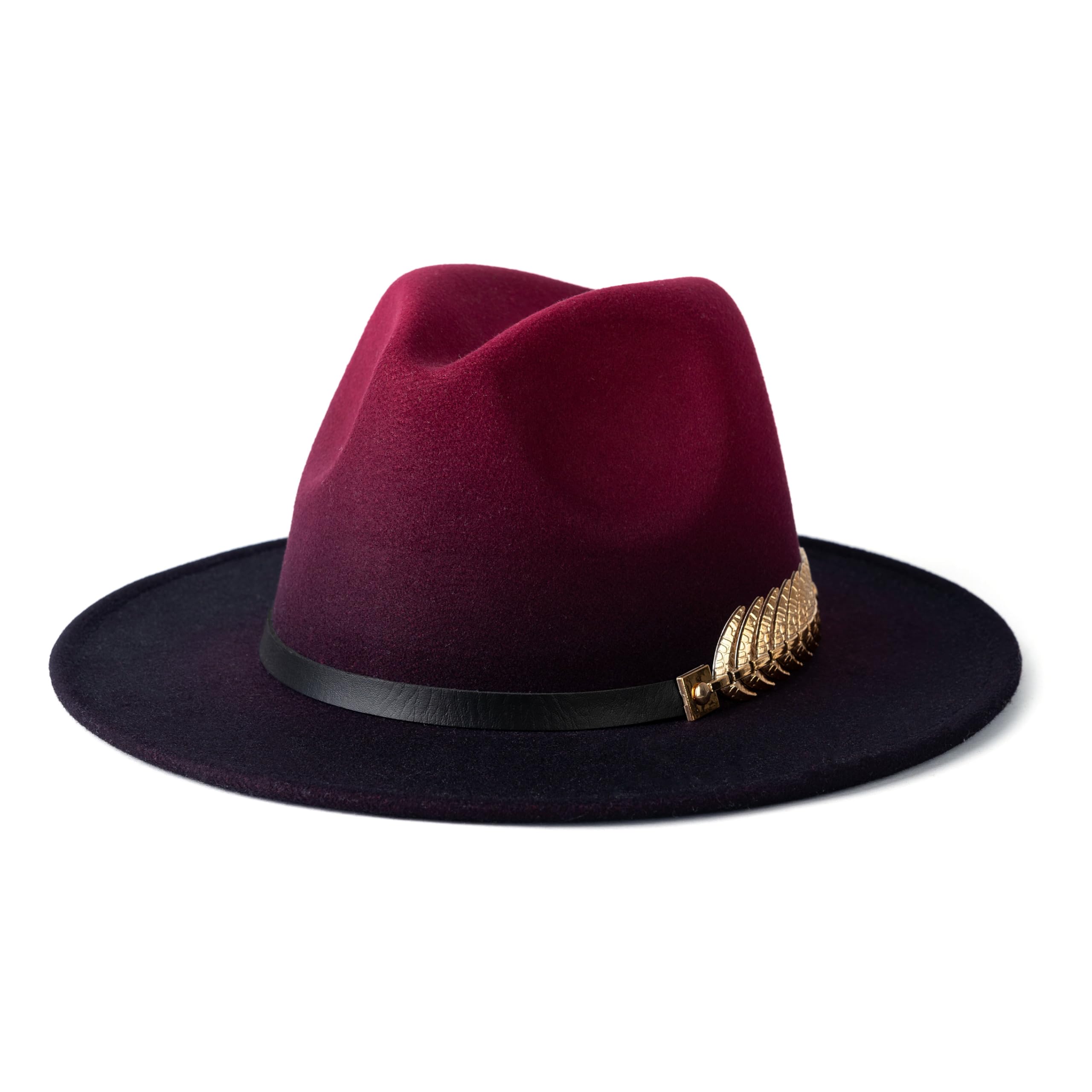 Women Gradient Color Fedora Wide Brim Felt Panama Hat with Belt Buckle
