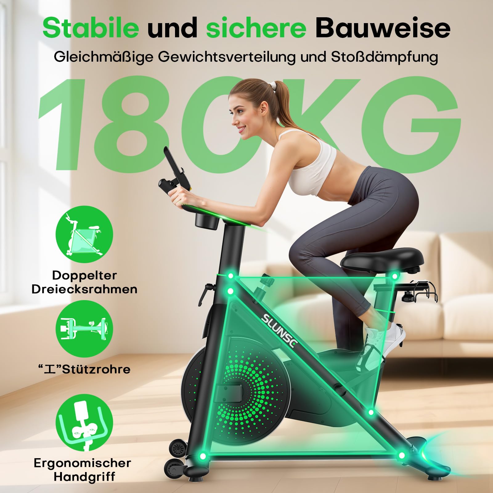 Heimtrainer Fahrrad mit App, Einstellbarer Magnetischer Widerstand Hometrainer Fahrrad, Leise & Bequem Ergometer Heimtrainer mit Hantelablage, LCD-Display, Tablet-Halterung, Bis 180KG