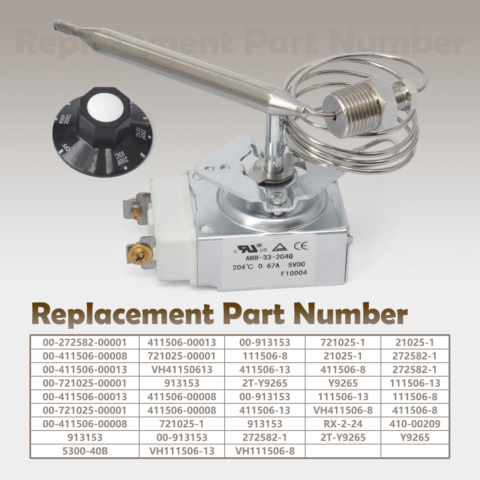 RX-2-24 - Termostato para freidora con interruptor de botón, compatible con freidora Robertshaw 5300-402, rosca de tubo exterior de 3/8 pulgadas, caja de contención, repuesto para Atosa