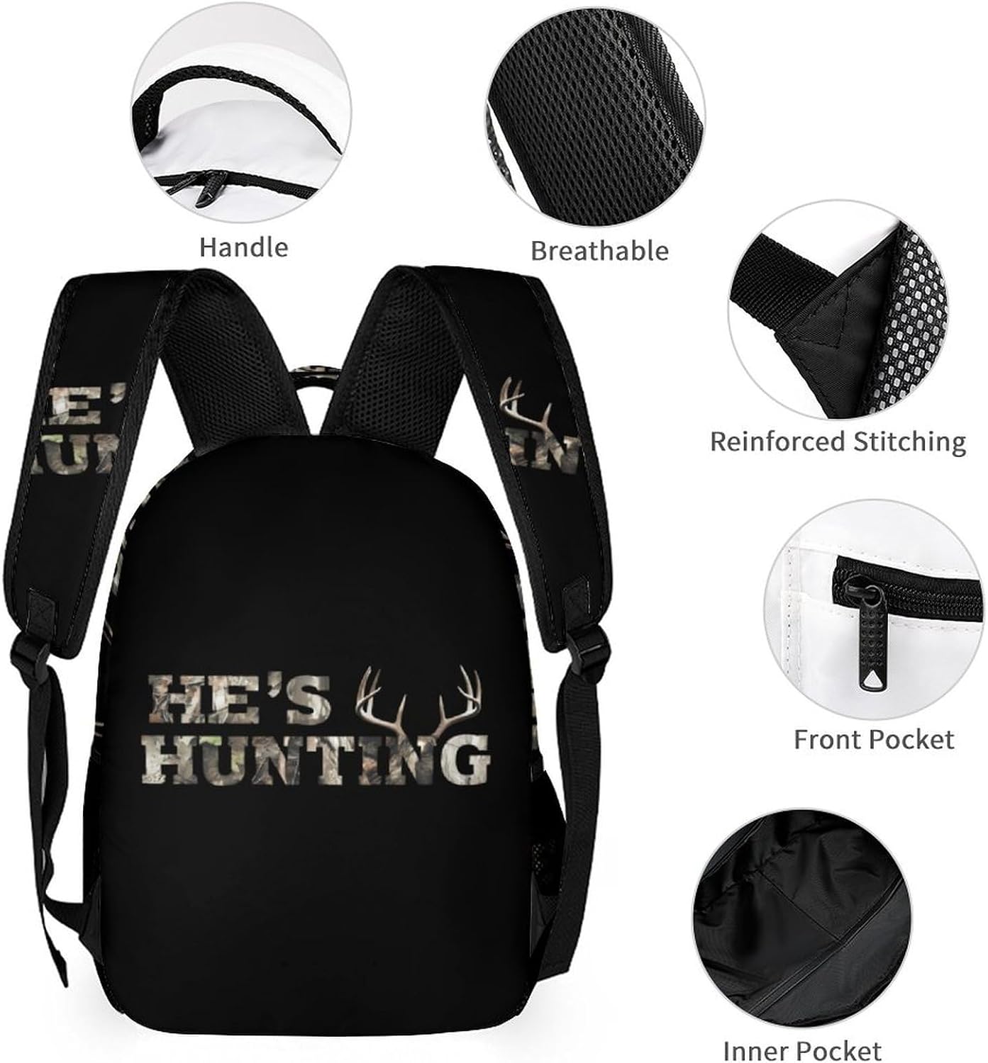 He's Hunting Funny Backpack 3 Piece Set Daypack with Lunch Bag And Pencil Case for Outside Activities Travel image 3