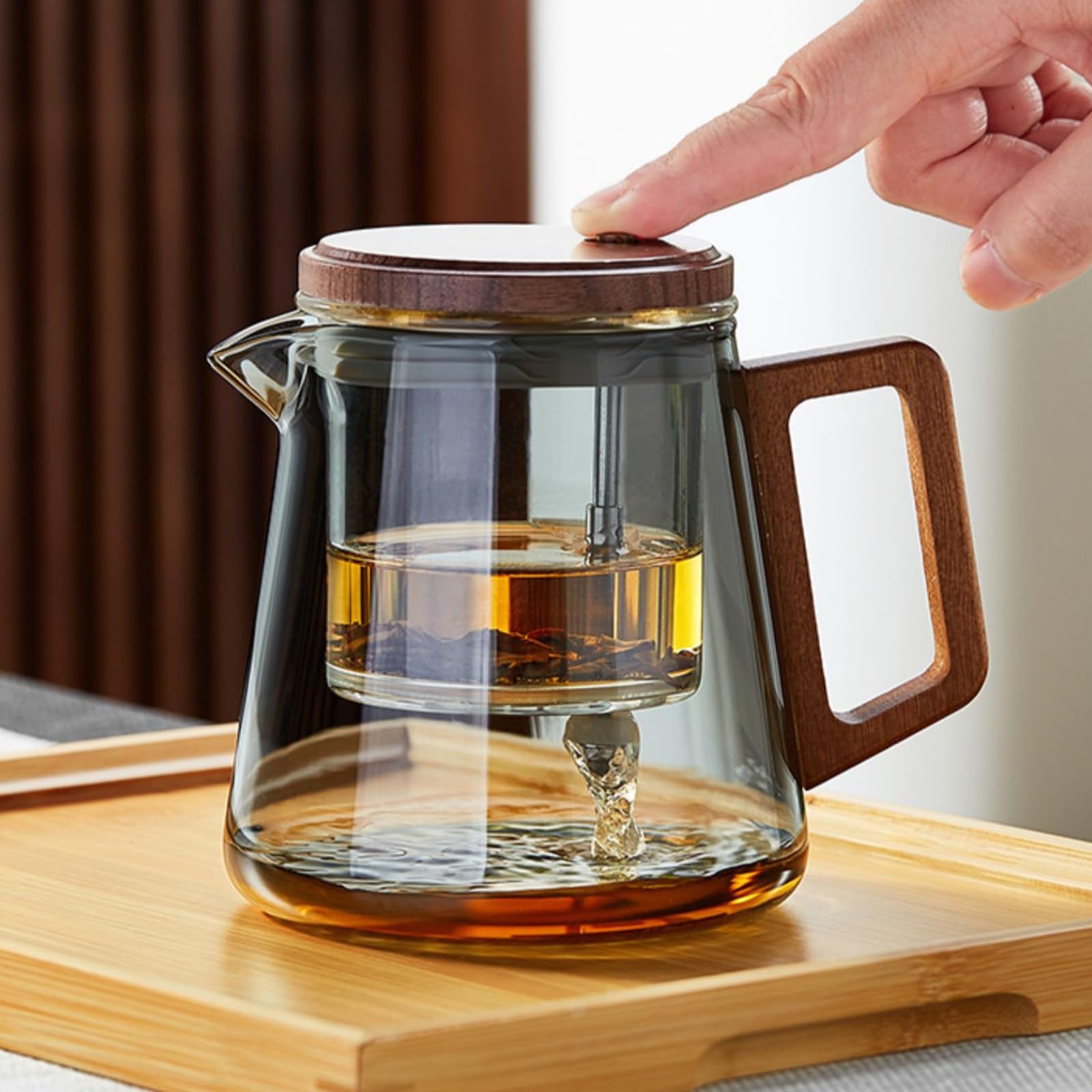 Teekanne aus Glas mit Sieb, verzauberte Teekannen-Ei for losen Tee, Glasteekannen mit Sieb, Kessel-Teekannen for Camping, Wandern, Teekanne mit Tee-Ei, Hexerei-Teekanne mit Holzgriff, 670 ml(Anthracit