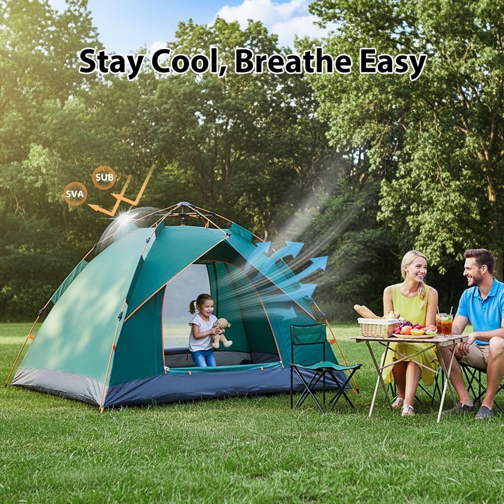 Tente Pop Up 2 Personnes, Tente Camping Imperméable 210D Oxford, Montage Rapide en 1 Min, Tente Légère avec Sac de Transport, Respirante et Coupe-Vent pour Camping, Festival et Plage