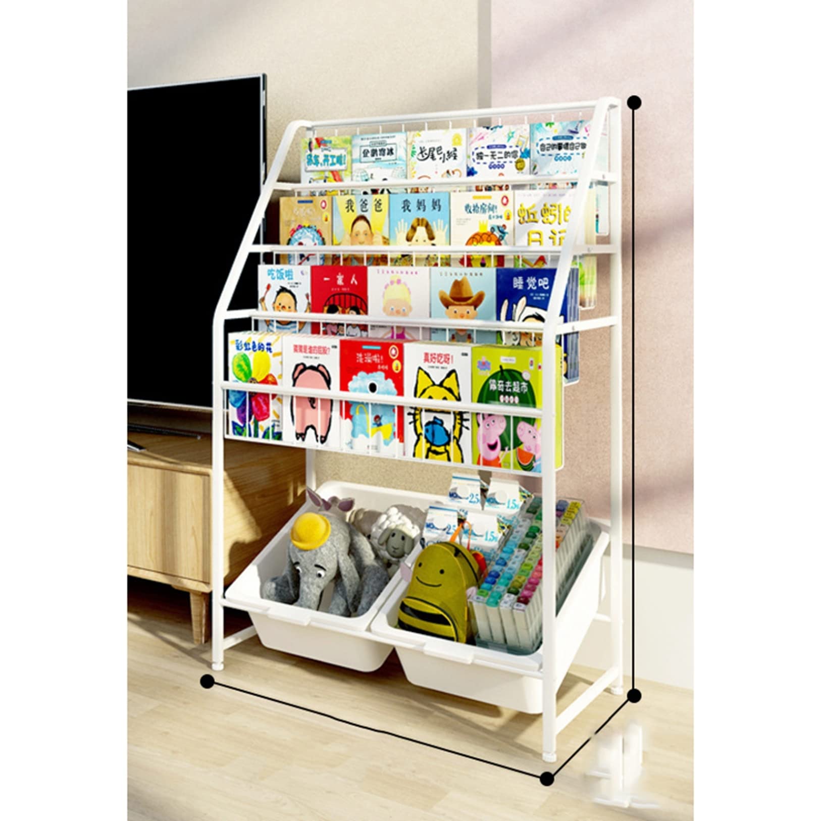 Amazon.co.jp: 絵本棚 絵本ラック 椅子付き 大容量ラック アルミ製 200  