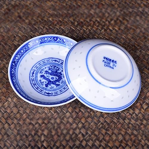 Miniatura 2 de Fashion & Lifestyle Juego de 6 cuencos de cerámica con diseño floral azul y blanco de estilo chino, mini cuencos de porcelana para salsa de soja,