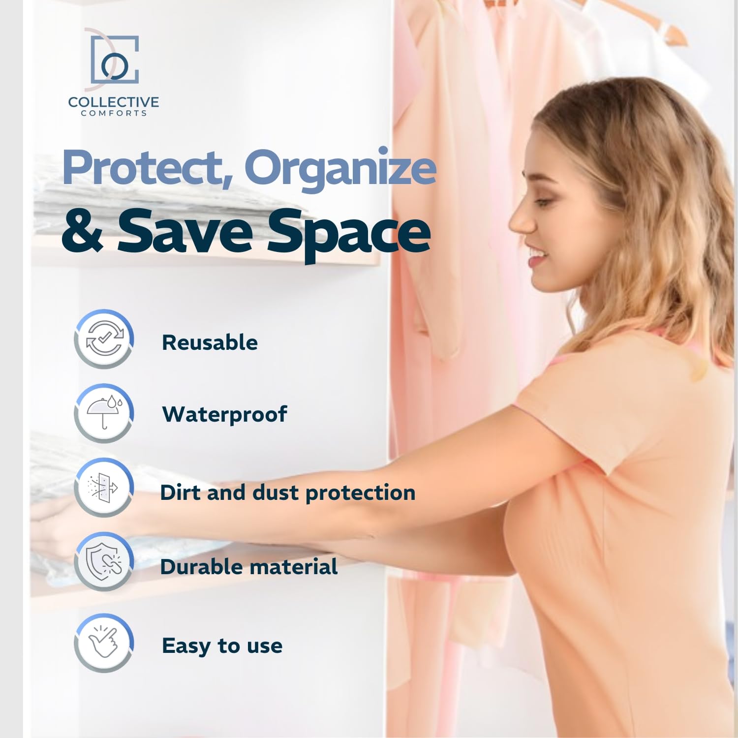 Space Vacuum Storage Bags Jumbo y XXL - Bolsas de sellado al vacío para ropa, viajes, ropa de cama, mantas, edredones y almacenamiento de juguetes | Bolsas grandes al vacío para