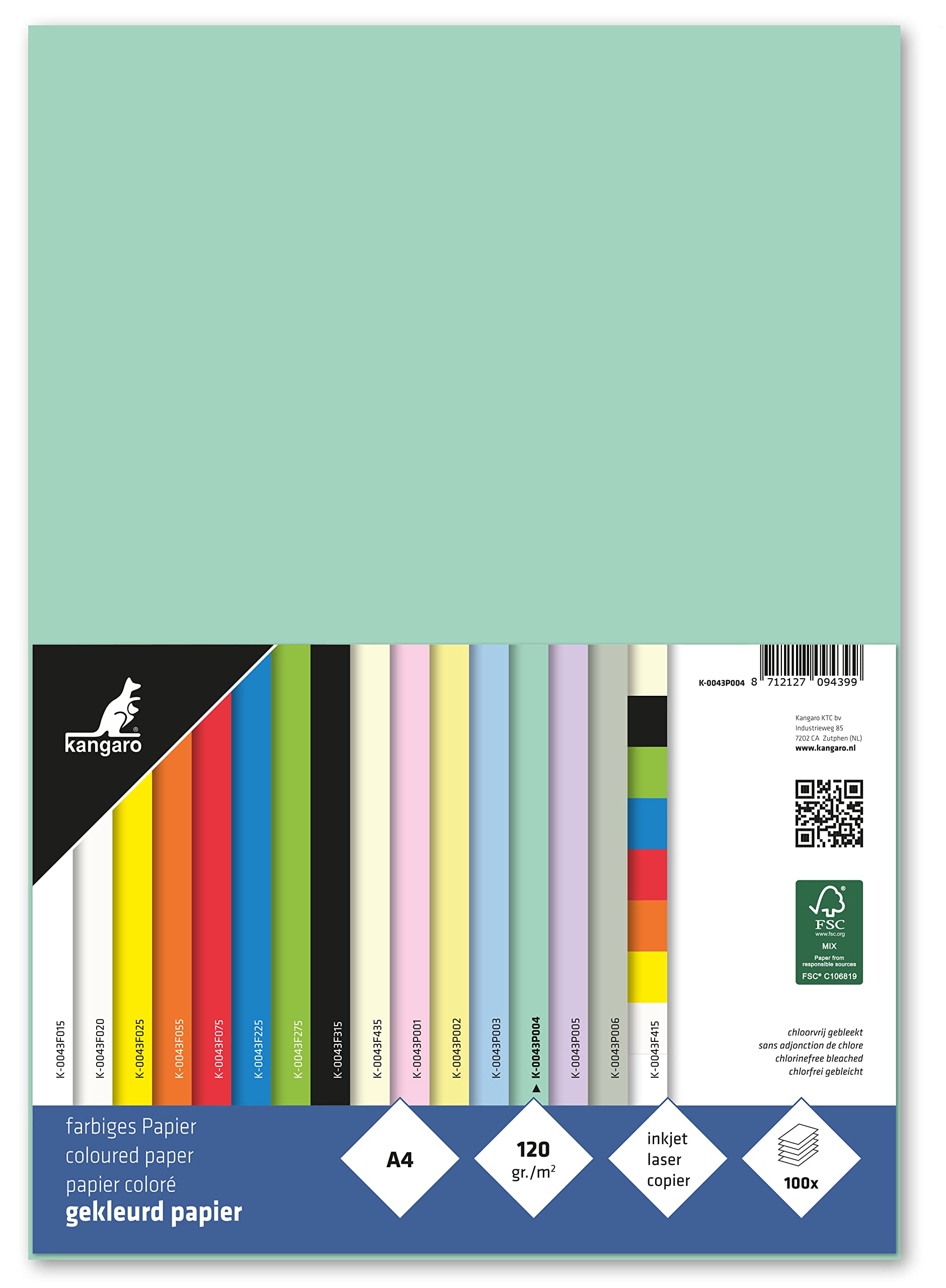 Kangaro - K-0043P004 Coloured Paper Pastel Green DIN A4-120 g/m² FSC Mix - Pack of 100 - Letter Paper Craft Paper DIY, K-0043P004