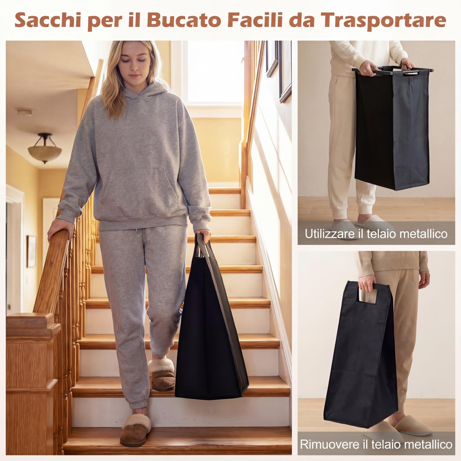 COSTWAY Cesto Biancheria Sporca 144 L a 3 Scomparti (Senza Ruote)