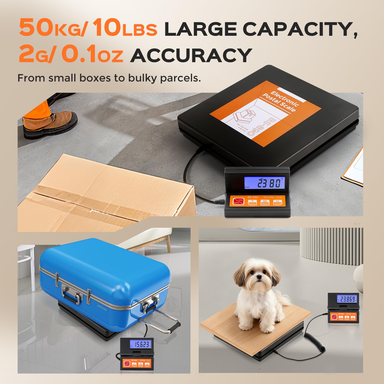 Bonvoisin Balance Postale Numérique 50kg/2g avec Grand Écran LCD Séparé, Conversion g/kg/oz/lb