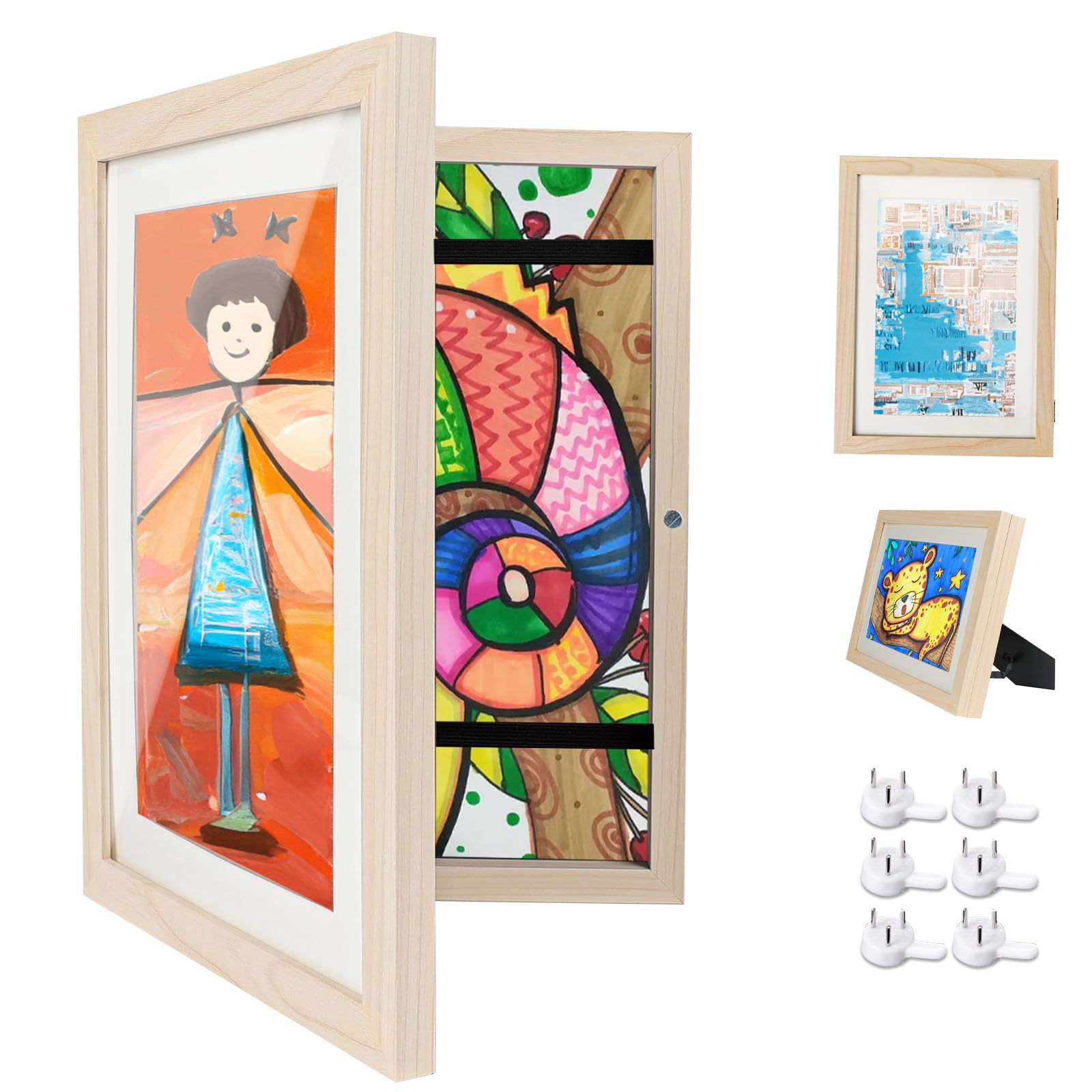 Ciscle Kids Art Frames, 1 Pack A4 Fillable Front Opening Photo Frames, Display Frames for Kids Artwork for 150 Pictures, Ideal for Children's Drawings, Kids Art Projects, School, Home or Office(Wood)