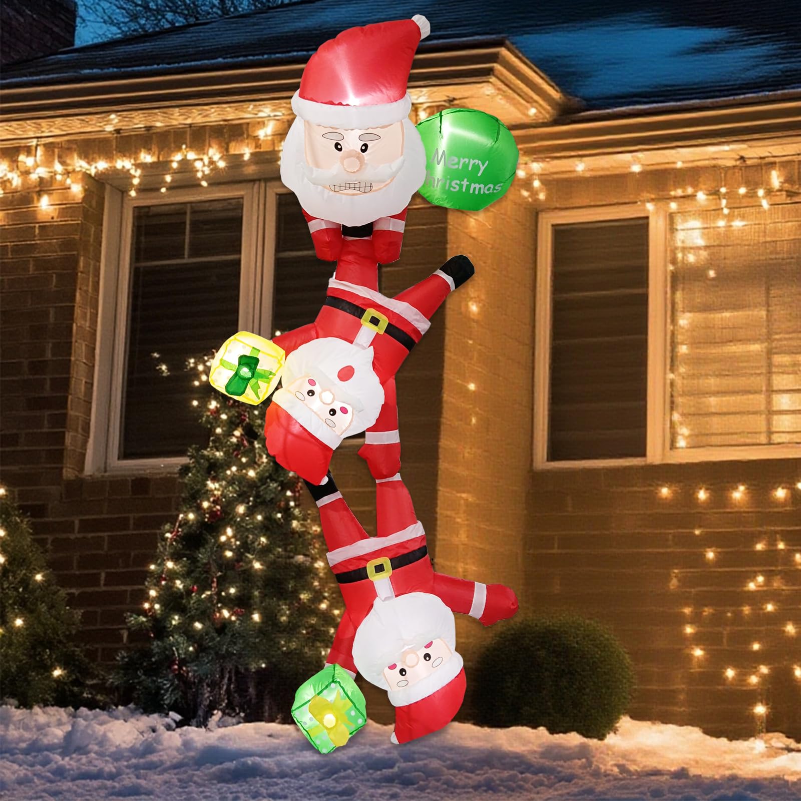 Decorazione natalizia gonfiabile, illuminata, adatta per Natale, interni ed esterni, decorazione da giardino (2,4 m, set gonfiabile Babbo Natale che si arrampica