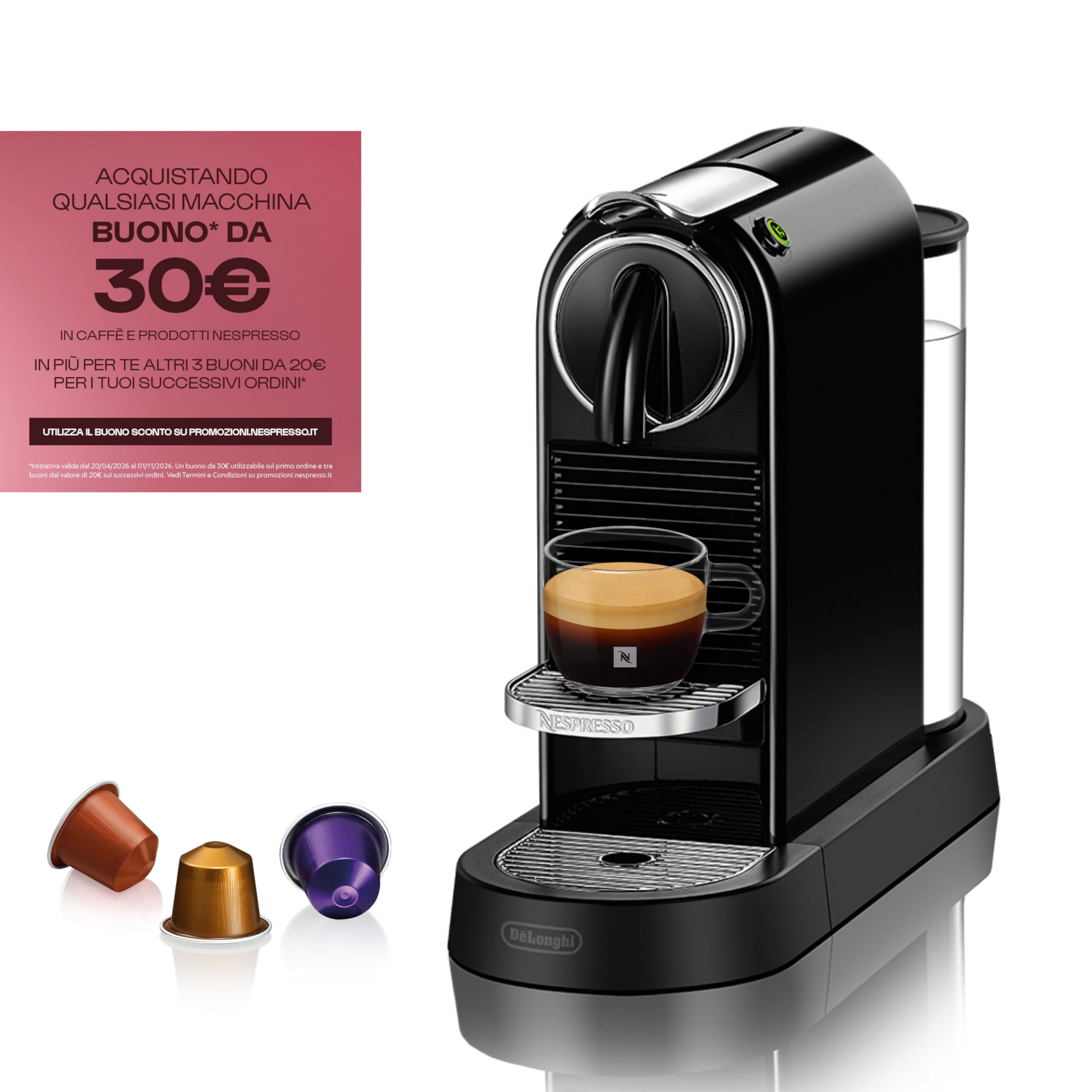 Nespresso Citiz EN167.B, Macchina da caffè di De'Longhi, Sistema Capsule Nespresso, Serbatoio acqua 1L, Colore Limousine Black