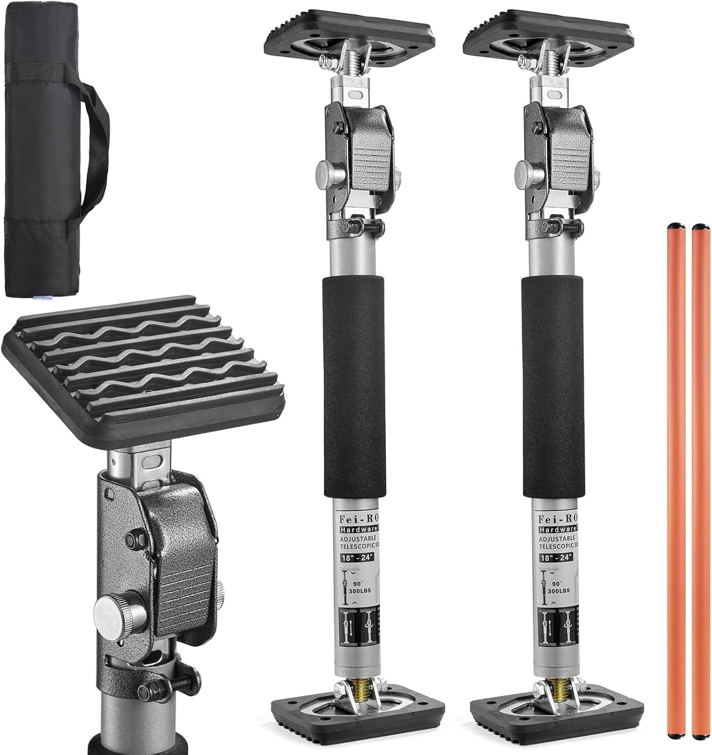 FEIRONG 3rd Hand Support System, Adjustable Support Pole,Cabinet Jacks Cargo Bars Drywalls,18-24 Inches 2PCS(Sliver) (silver)2packs 18-24inc (silver)