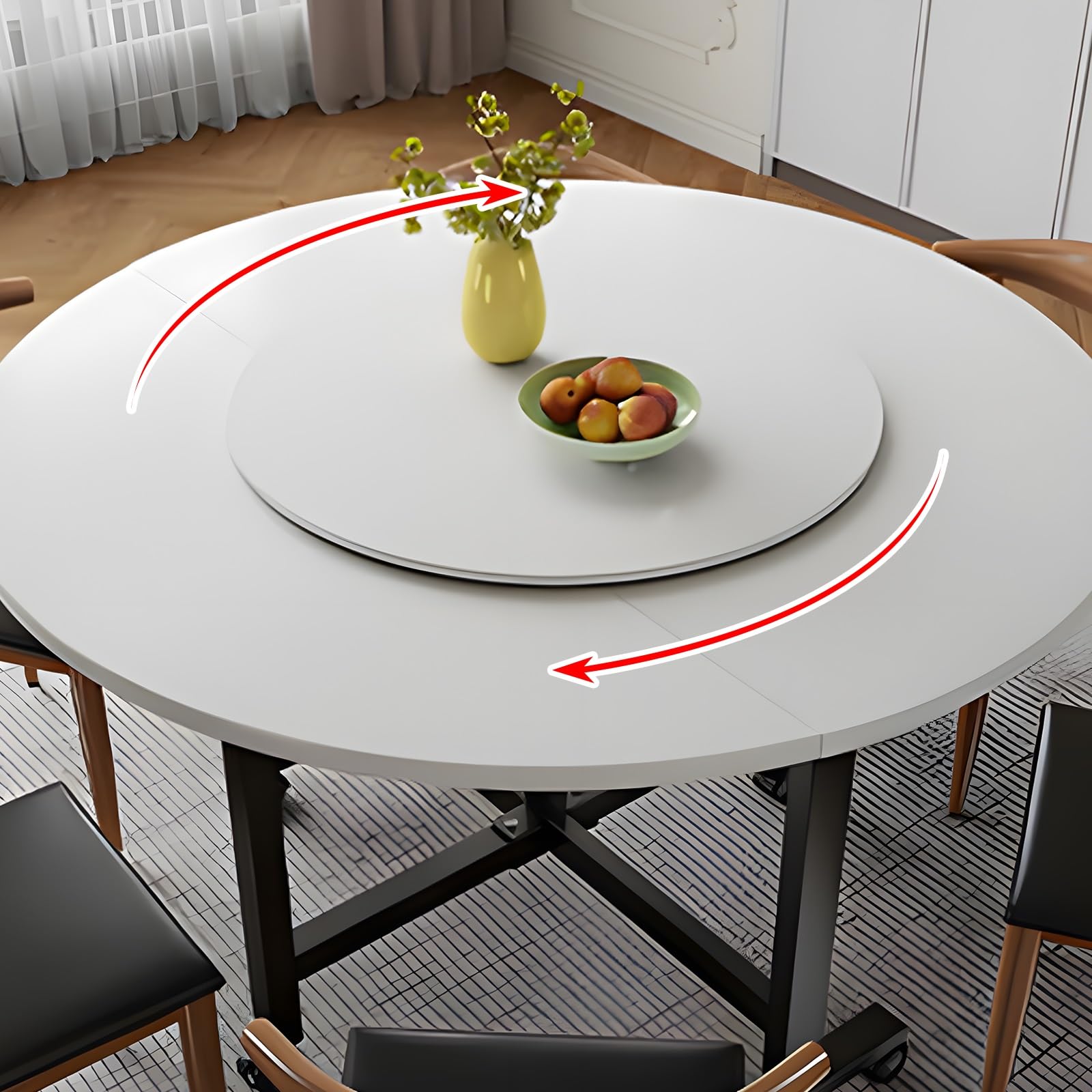 Lazy Susan Drehteller aus Holz, rund, 60 cm, für Esstisch und dicke Küche, perfekt zum Servieren und Sto, Weiß