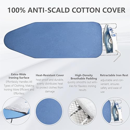 Miniatura 5 de Tabla de planchar plegable de metal con soporte para planchar, tabla de planchar portátil pequeña con cubierta de algodón resistente al calor, mini
