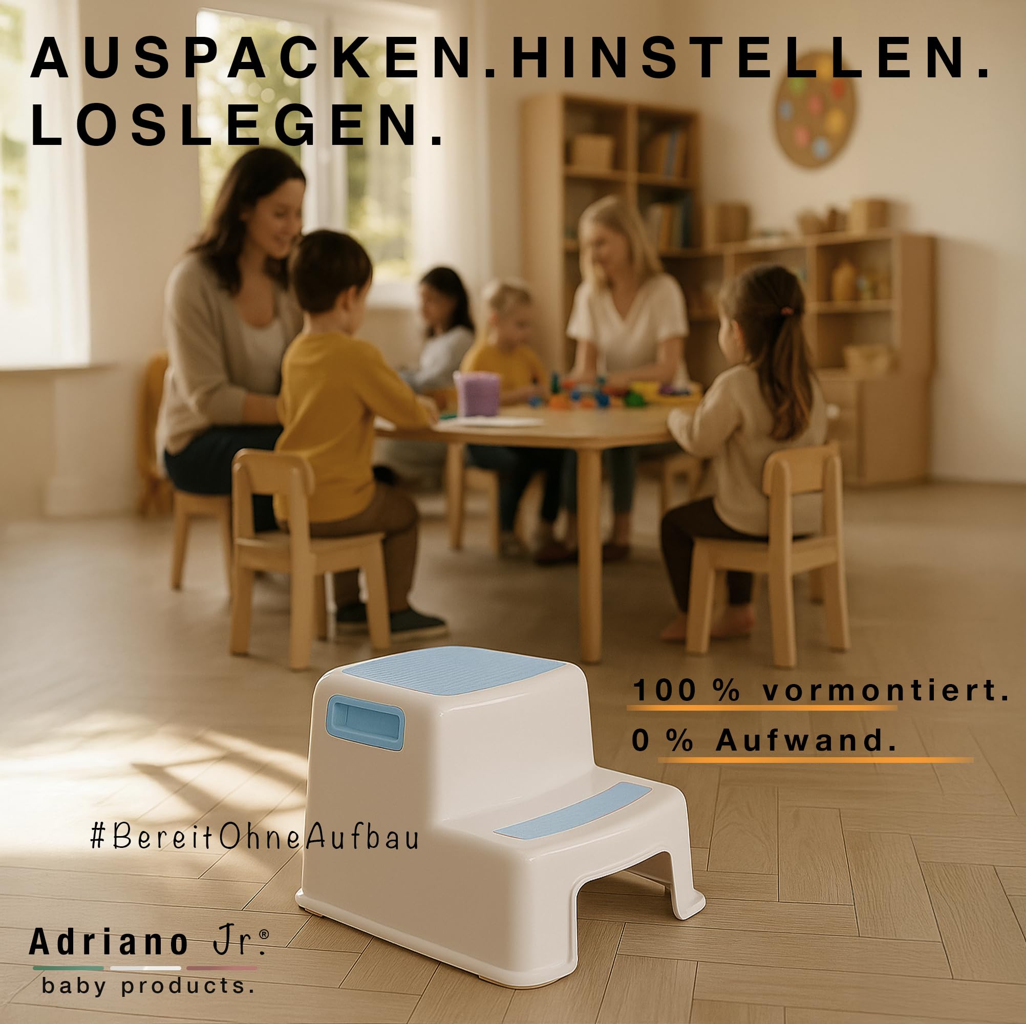 I Tritthocker Kinder I 2-Stufig Hocker I 26cm Hoch I Belastbarkeit 80kg I Gummierte Trittfläche I Hocker Kinder Bad mit Tragegriffe I Für Erwachsene, Senioren I Blau