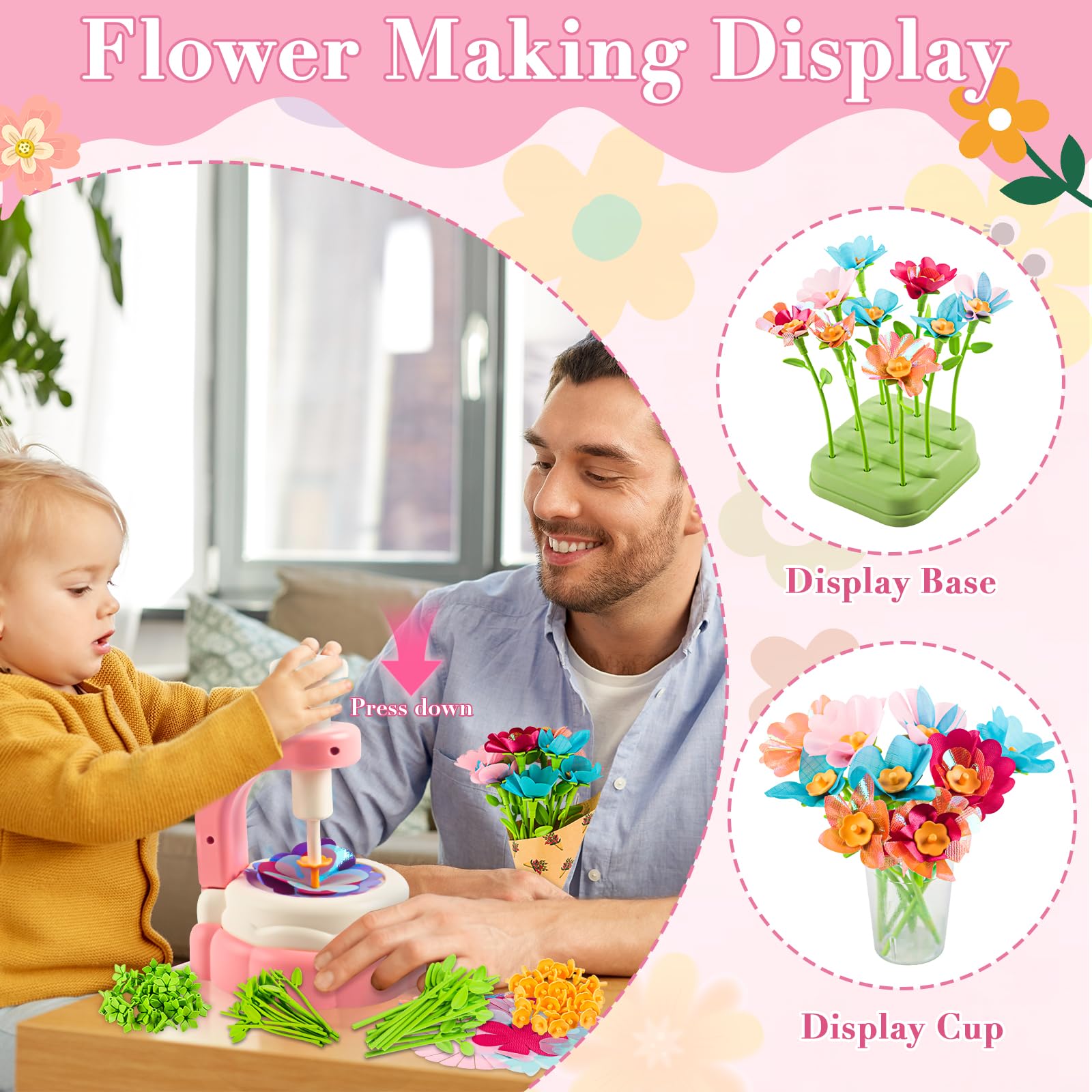 DIY Blumenpresse Kinder, Spielzeug Blumen Bastelset, Mädchen 4-12 Jahre Kreatives Blumen Basteln, Künstliches Blumenstrauß Spielzeug, für Mädchen Kindergeburtstag Weihnachten Geschenk