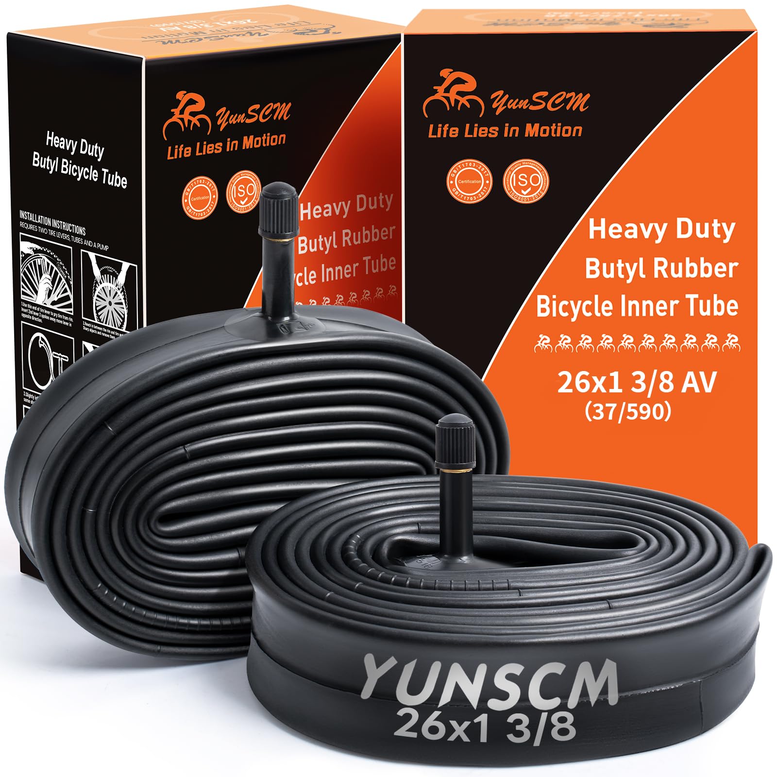 2-PCS 26x1 3/8 Heavy Duty Bike Tire Tubes AV32MM Schrader Valve 37-590 Inner Tubes Compatible with 26x1 3-8 26 x 1 3/8 Bike Bicycle Tire Tubes