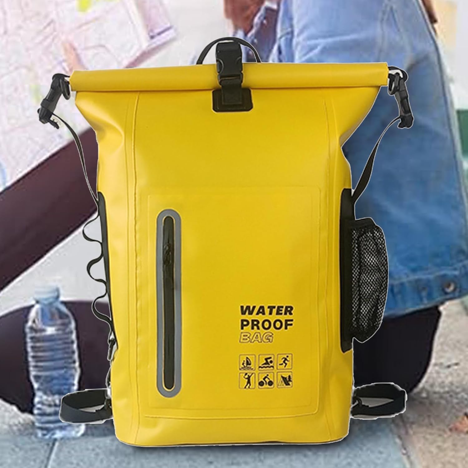 Dry Bags, Comfortable Versatile for Outdoor, Waterproof Dry Bag - Roll Top Waterproof Backpack Sack, Dry Bag for Kayaking, Beach, Rafting (Yellow)