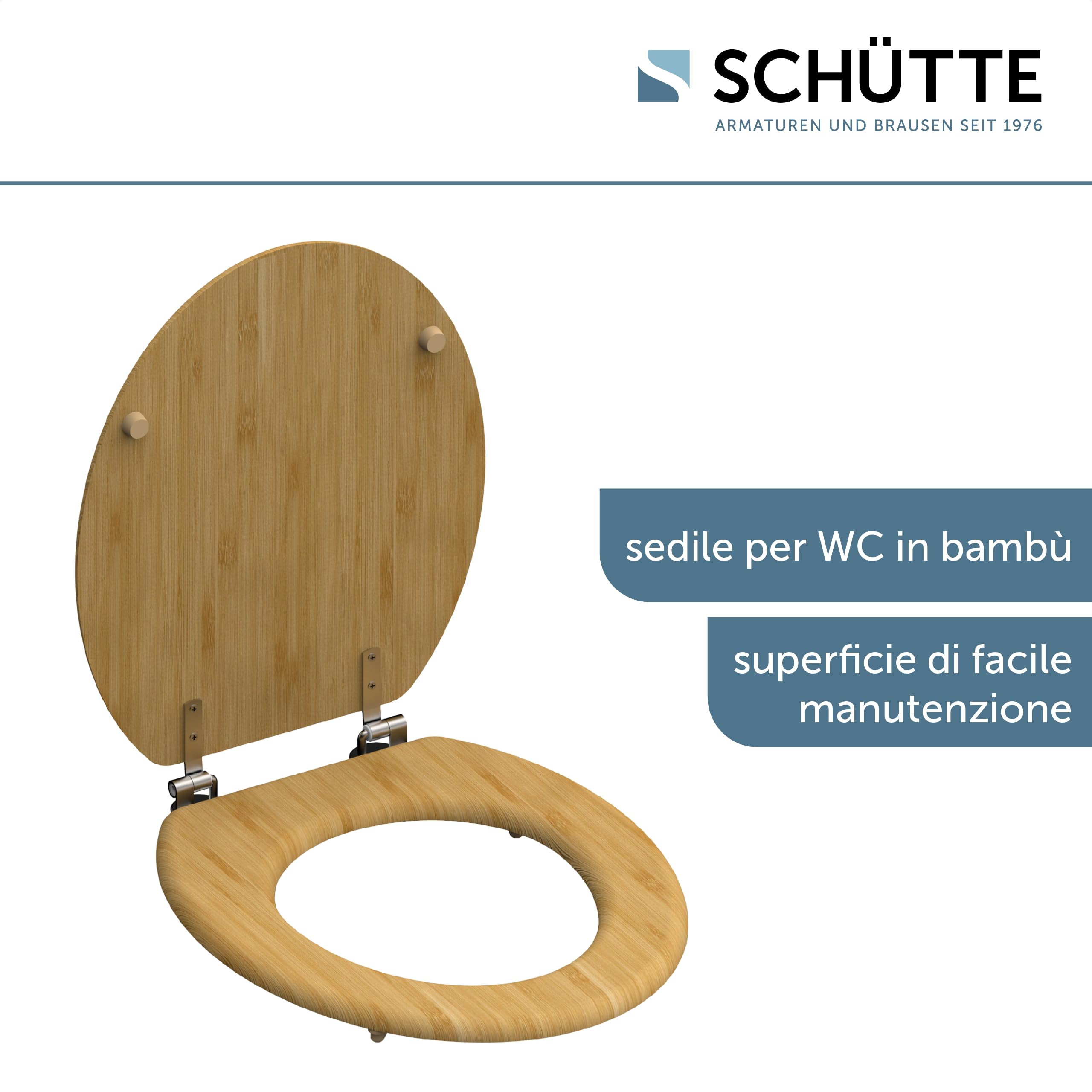 Schütte 81001-A Bamboo, Solido, Coperchio Sostenibile in Legno, Fatto, Adatto a Tutti gli Standard, Carico Massimo Sedile WC 150 kg