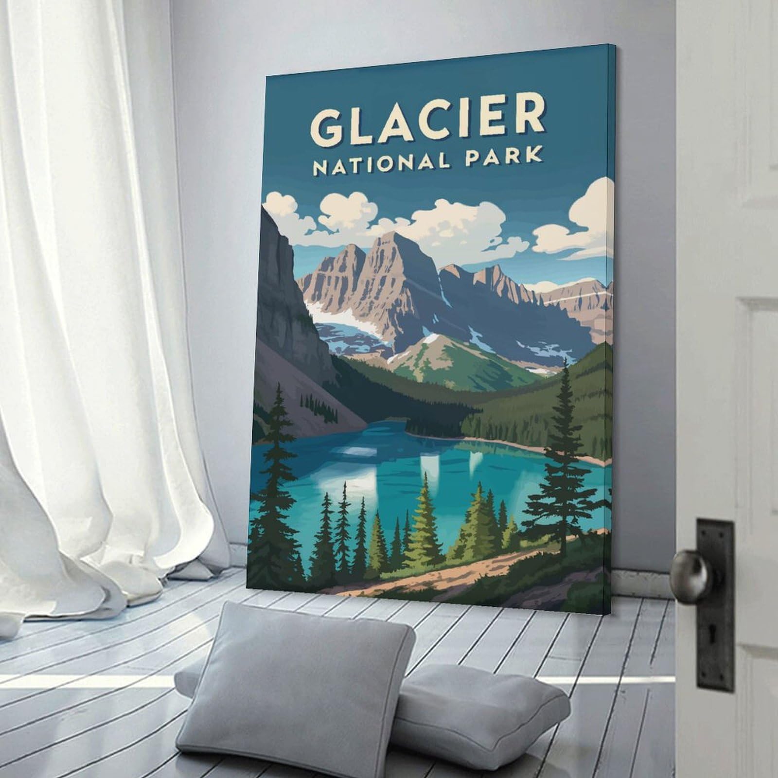 Junmoney Frame-Style-1 Glacier National Park Wall Art Print, 24X36inch(60X90cm), For Living Room, Bedroom, Office Or Hallway, A Flexible Wall Accent For Shared Spaces