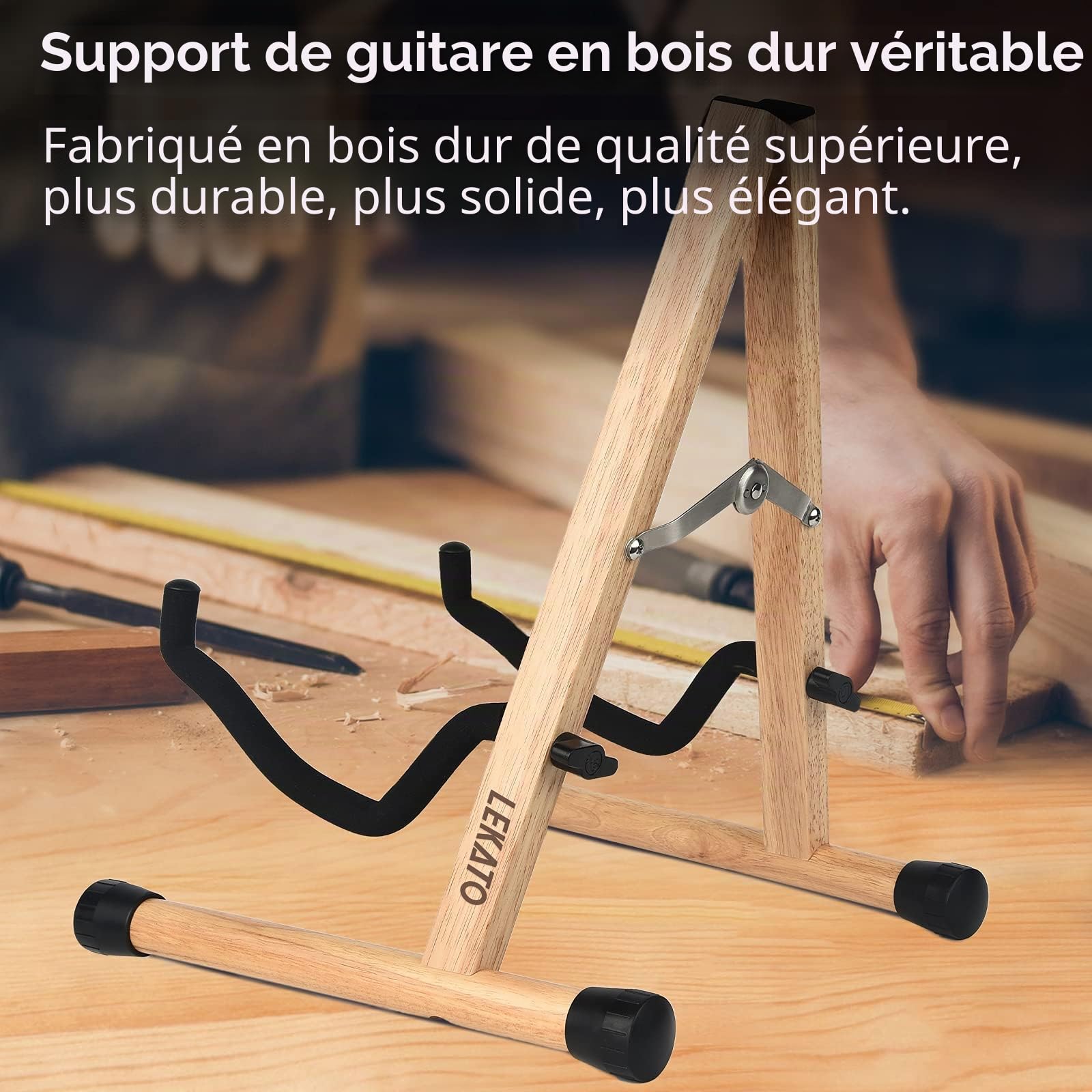 LEKATO Support de guitare acoustique en bois dur pour guitare électrique basse avec rembourrage en mousse pour guitares, basse, violoncelle, banjo, mandoline, ukulélé