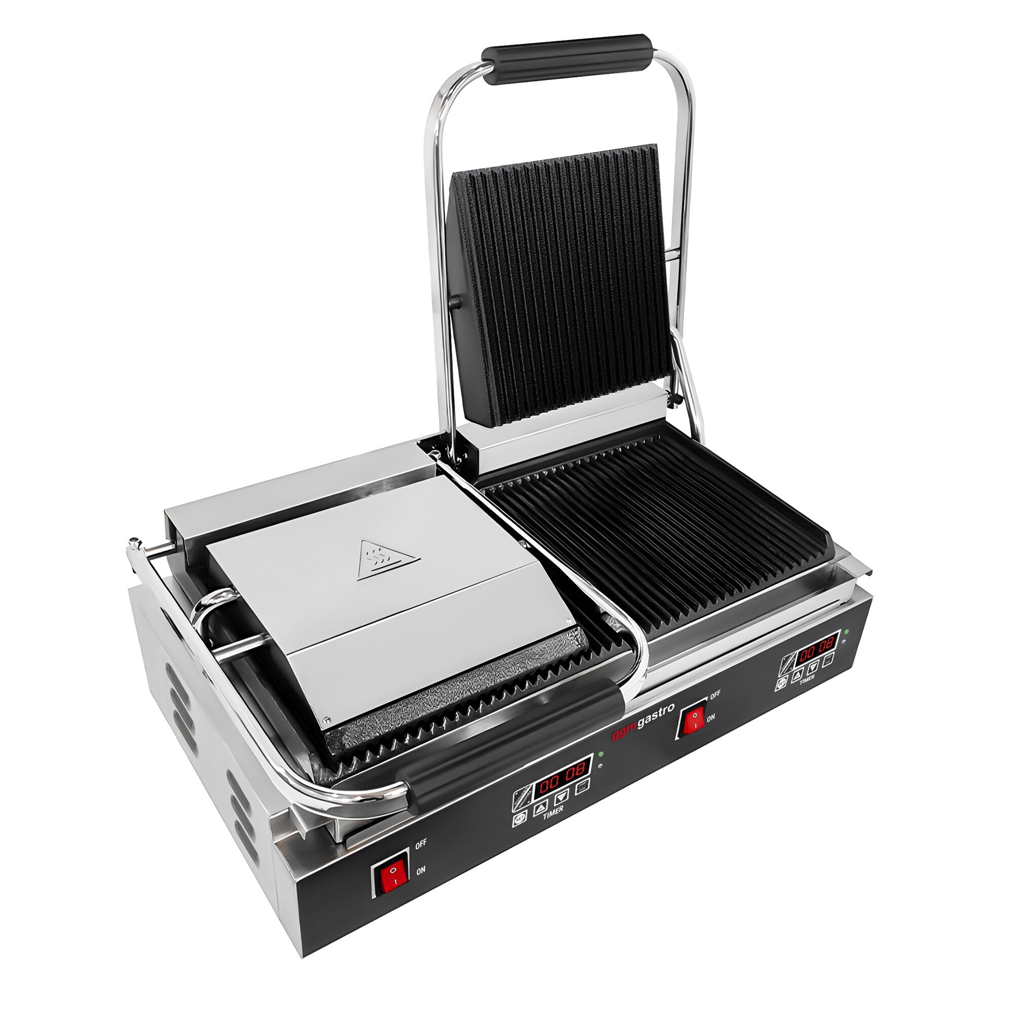 GGM Gastro Kontaktgrill 3,6 kW 480x230 mm | Ideal für den Dauereinsatz, robuste Edelstahl-Gusseisen-Konstruktion, präzise Temperaturkontrolle, einfache Reinigung