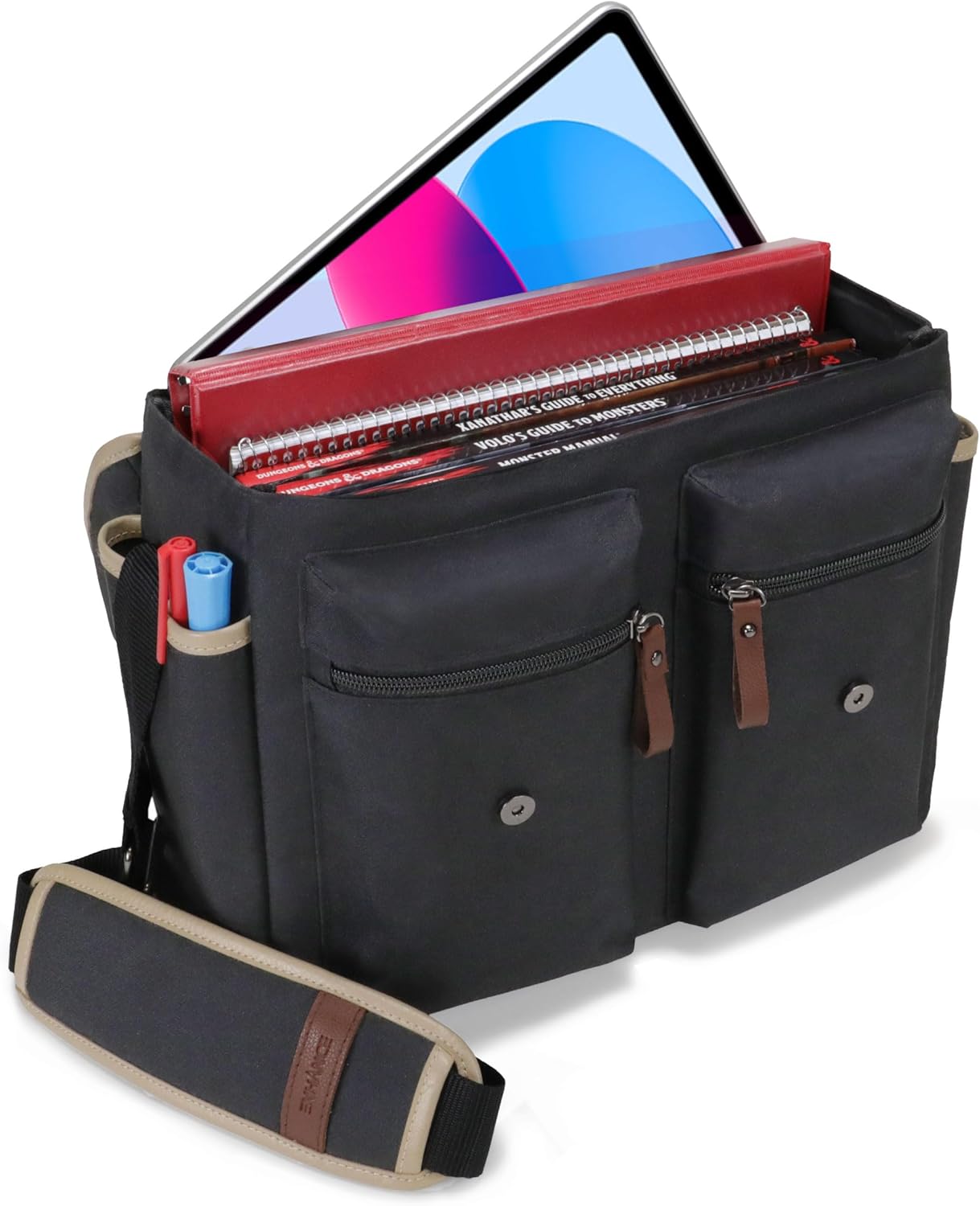 ENHANCE Designer Edition DnD Bag - RPG Player's Dungeons and Dragons Messenger Bag Fits Player's Handbook, Binders, Dice