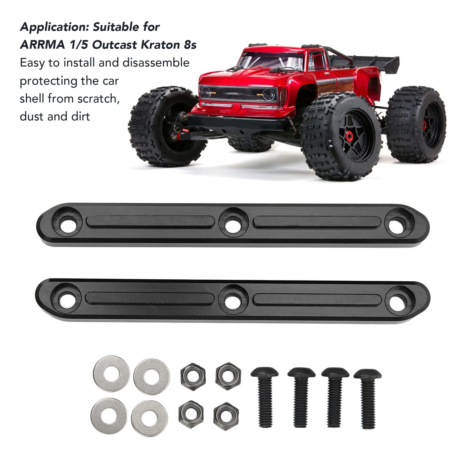 Roof Rails, 2PCS RC Roof Rails Aluminium Alloy RC Body Roof Rails Compatible with ARRMA 1/5 Outcast Kraton 8s(Black)