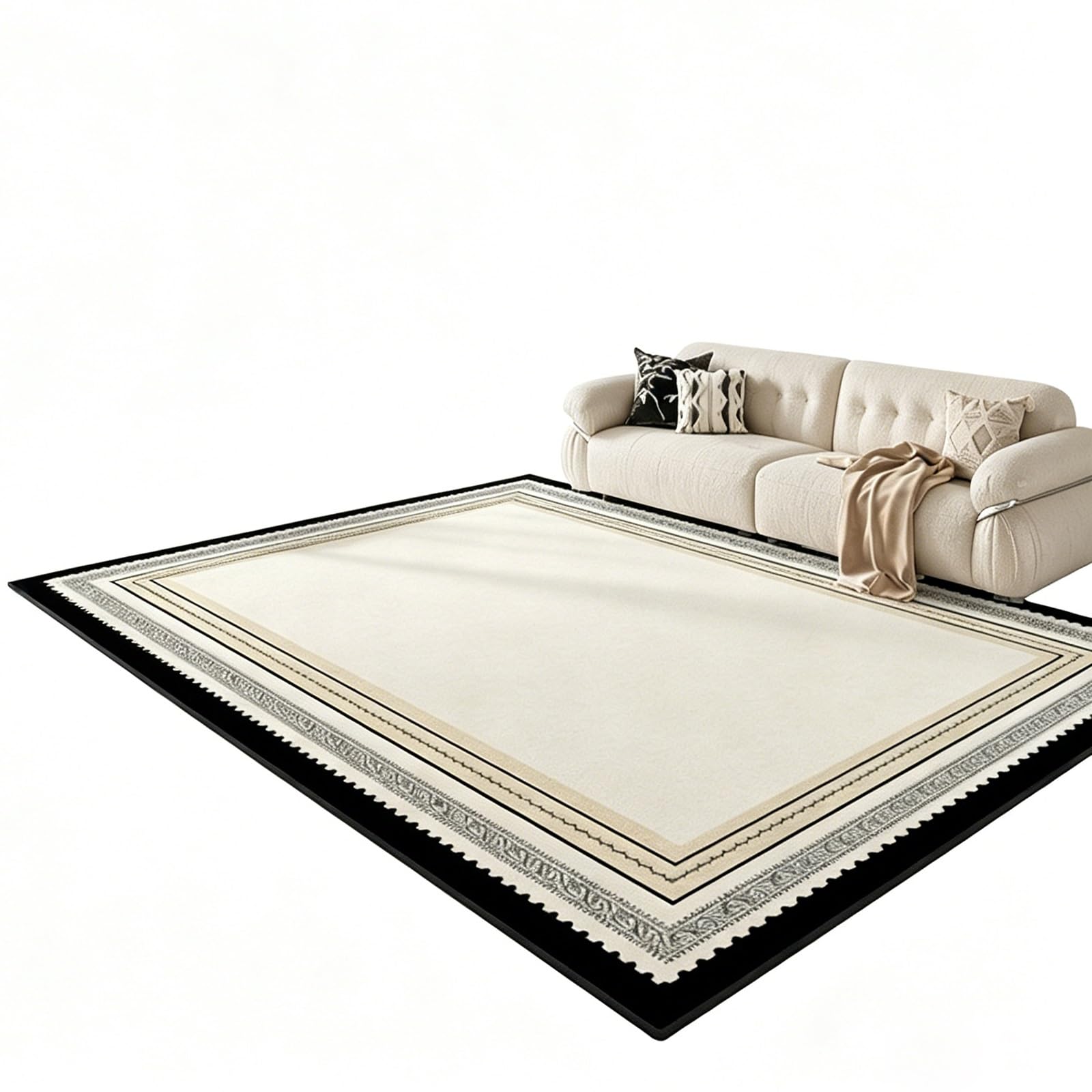Tapis bordure beige crème vintage hydrofuge et antidérapant facile à nettoyer