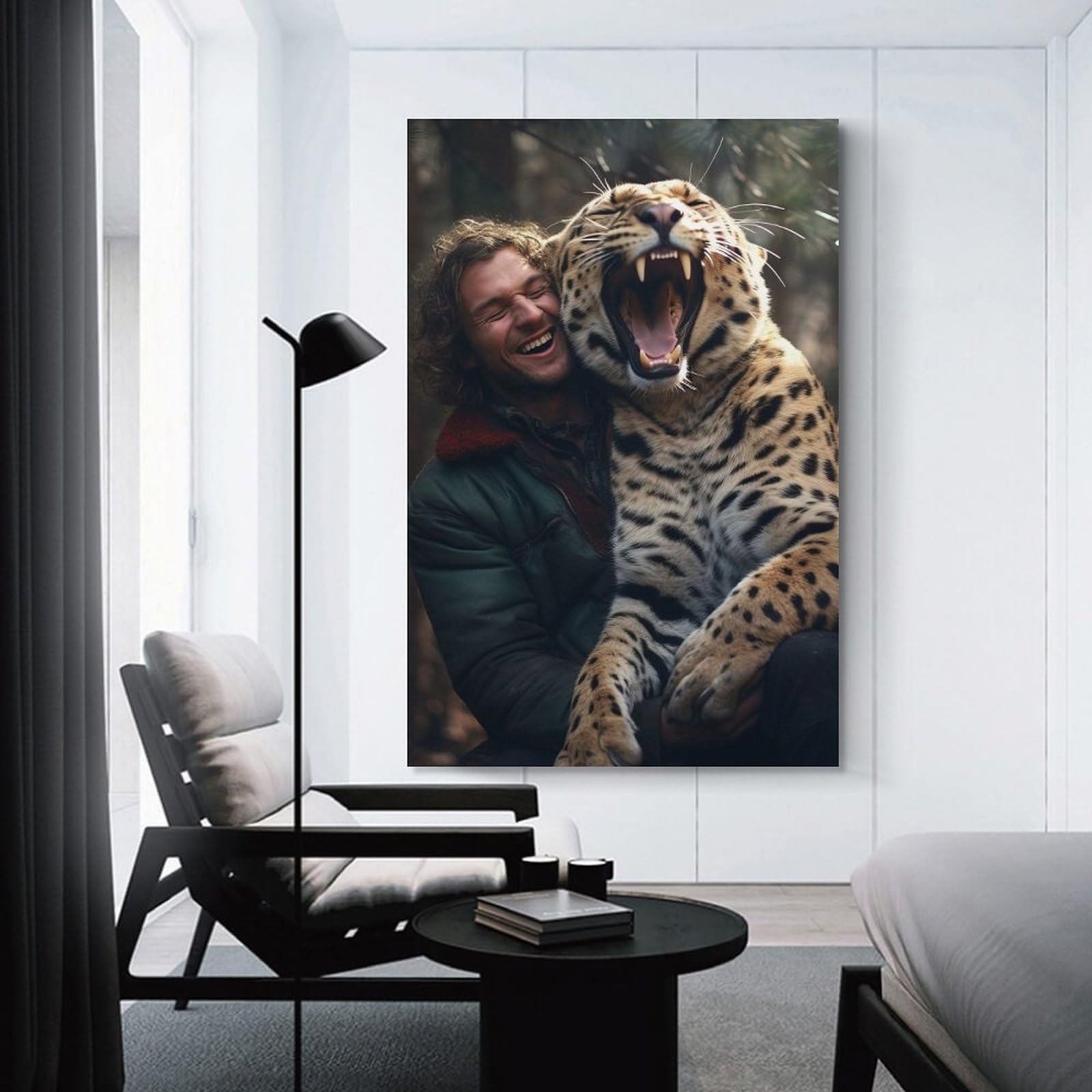 Junmoney Happy Leopard Hanging Wall Art 16x24inch(40x60cm), for Feature Walls in Flats Or Modern Rooms, Home Wall Art for Statement Displays