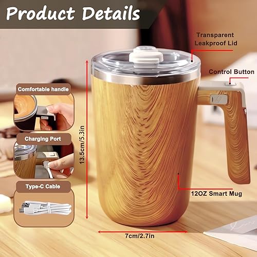 Miniatura 6 de Gmaxty Taza autoagitable, taza de café autoagitable, taza de café 2 en 1 de grano de madera y taza de café autocalentable adecuada para