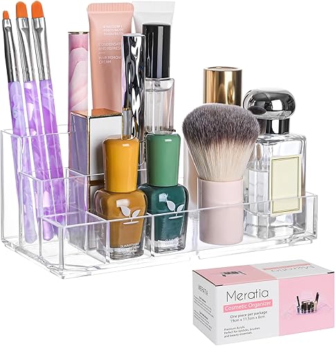 Organizador de maquillaje acrílico transparente, 8 compartimentos, pantalla de almacenamiento de cosméticos para lápiz labial, esmalte de uñas,