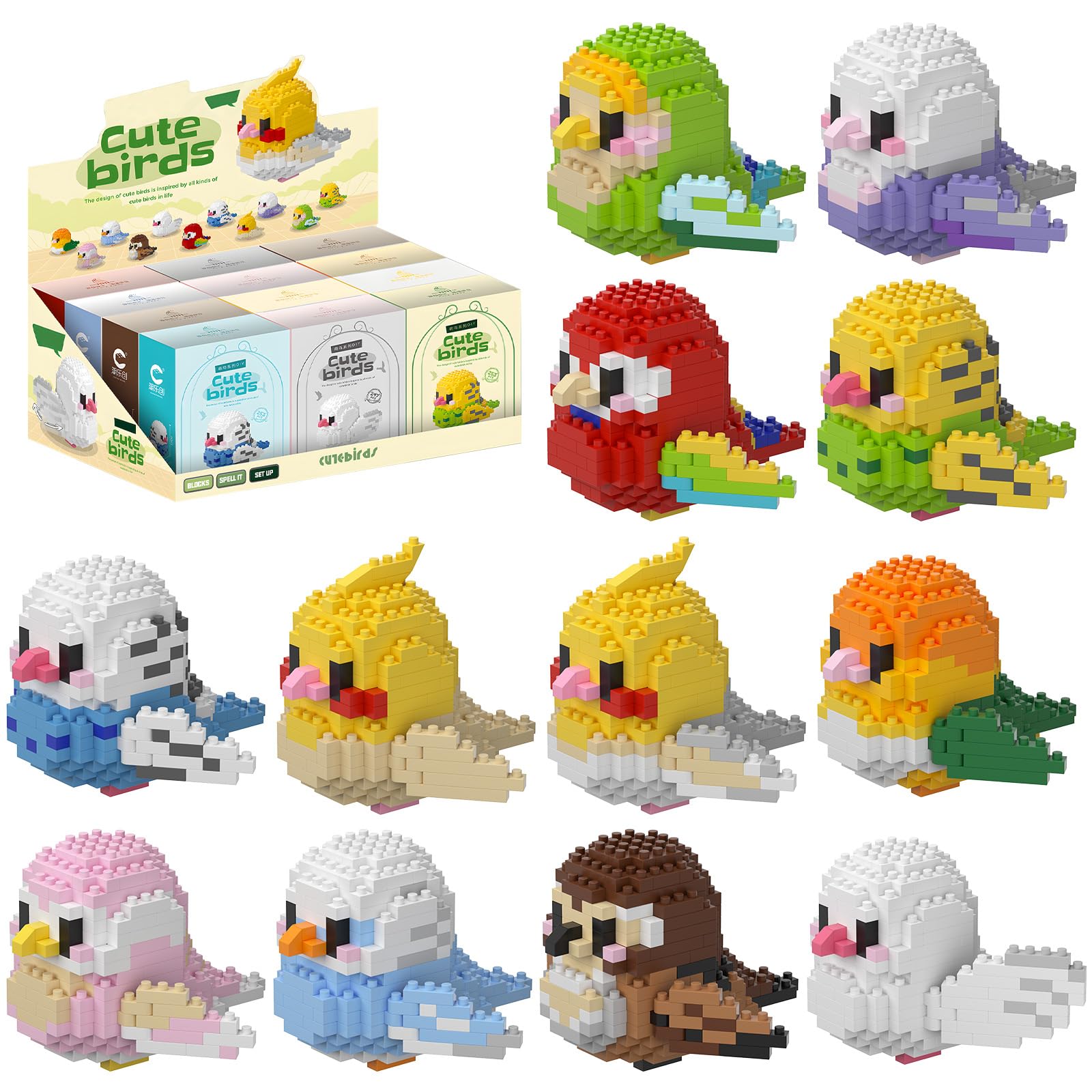 Micro Building Blocks Set 12 Mini Uccelli – Mattoncini Colorati Per Bambini 6+ – Pappagalli E Uccellini Da Costruire – Giocattolo Educativo E Regalo Compleanno - 4