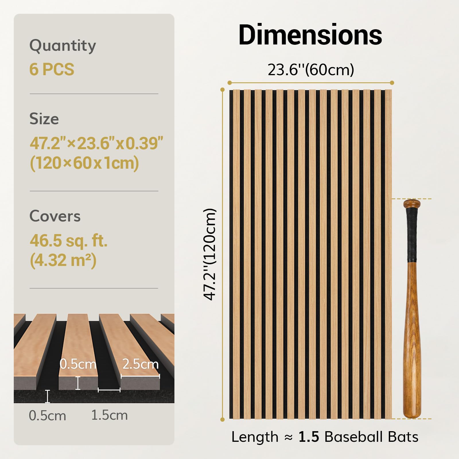 TONOR Panneau Mural de Bois, 120x60-4,32㎡, Lot de 6, Teck