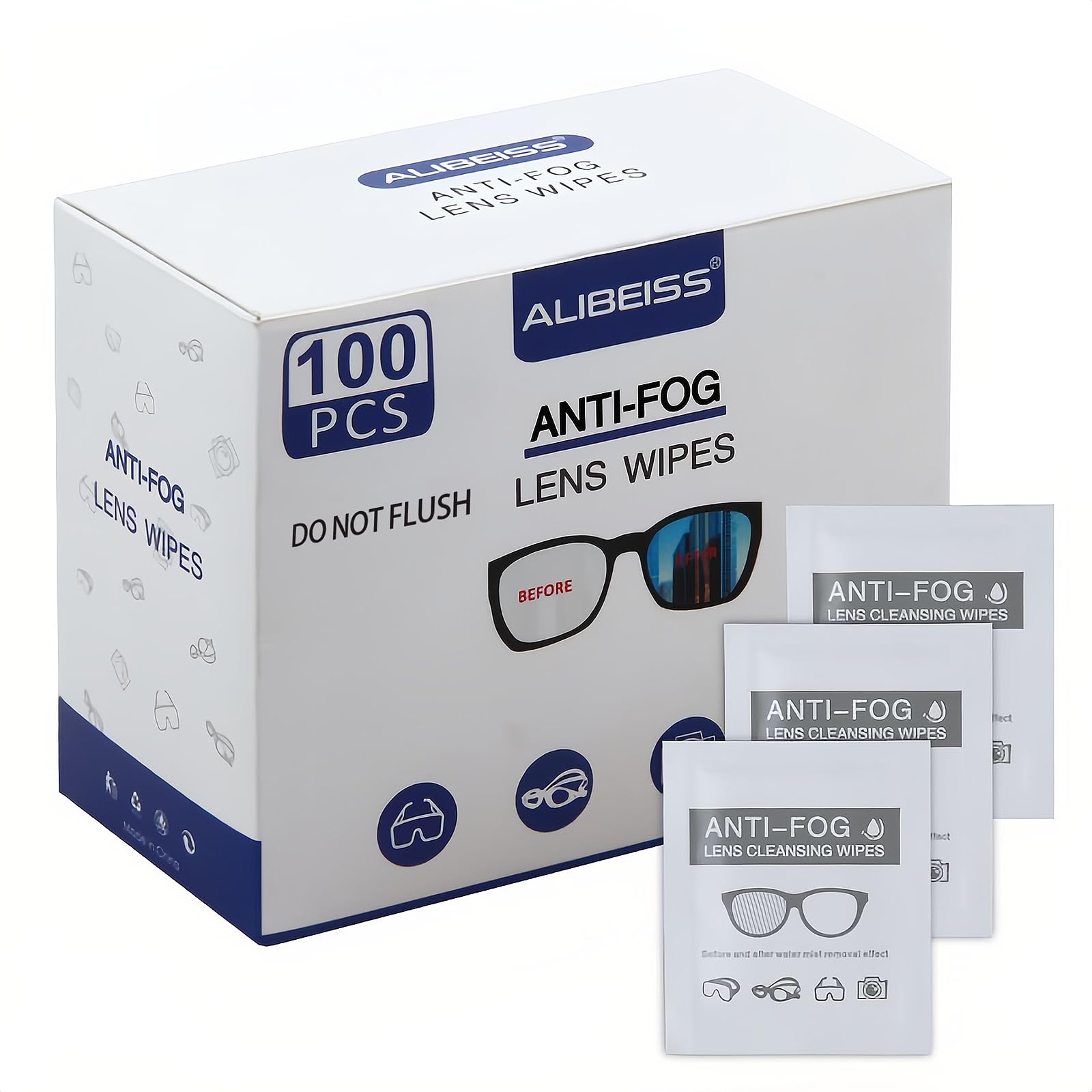 Anti-Fog Lens Wipes Pre-Moistened Anti-Fog Wipes,6inch X 5inch,for Eye Glasses (100Pack)