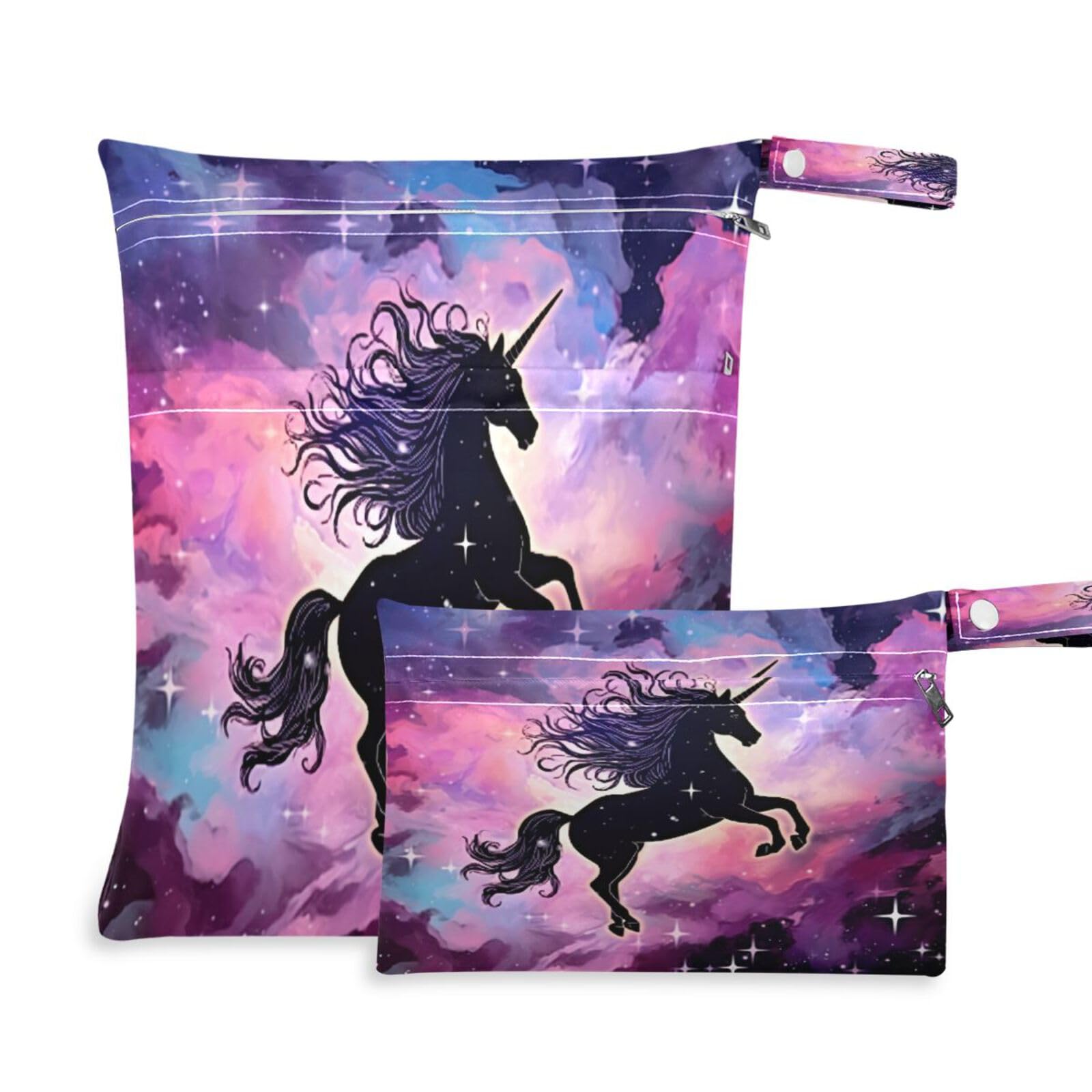 ATTX Galaxy Horse Wet Dry Bags 2-Pack - Reusable Cloth Diaper Storage for Travel, Beach & Gym | Multi-Use Waterproof Bags for Swimsuits, Baby Clothes, Sports Gear#489