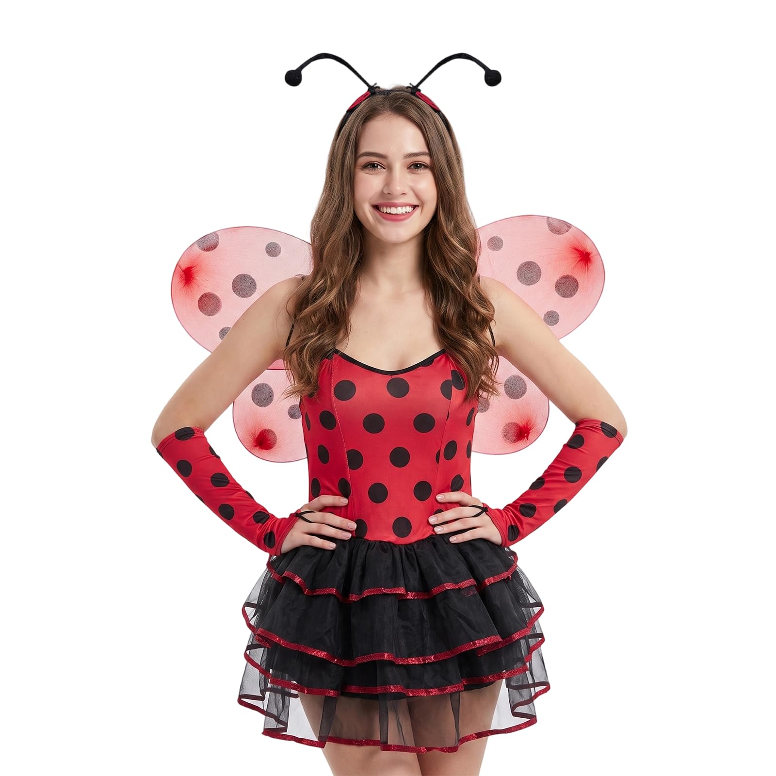 SANSIWU Women Ladybug Cosplay Costume Bee Layer Mini Dress Wings Complete Outfit (Y-01, XL) — image 1