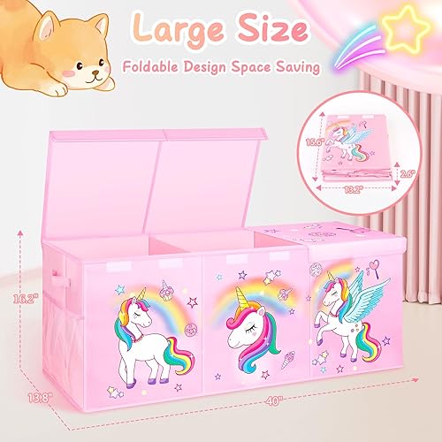 Miniatura 7 de Cofre de juguetes extragrande, organizador de almacenamiento de juguetes plegable y resistente con tapas, 40 x 14 x 16 pulgadas, cajas de juguetes