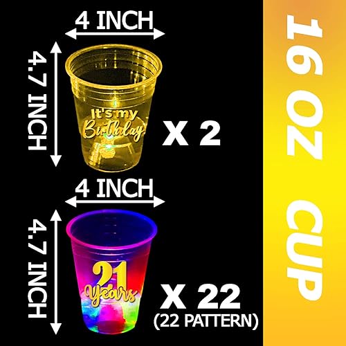 Miniatura 3 de mishunyus Paquete de 24 tazas de plástico dorado de 16 onzas que brillan para cumpleaños número 21 para celebración de adultos, decoración de