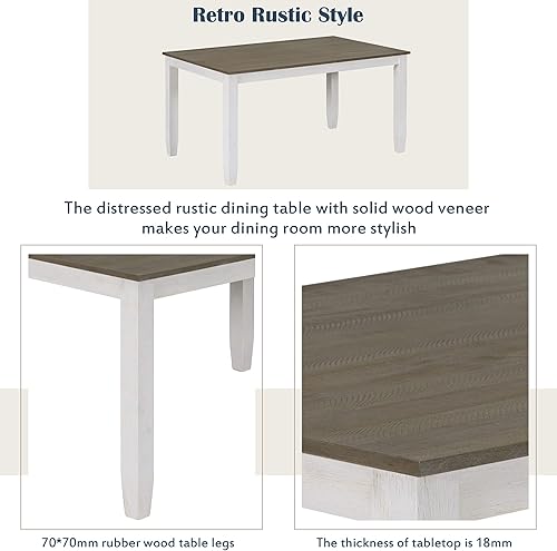 Miniatura 3 de Harper & Bright Designs Juego de mesa de comedor de granja de 6 piezas con banco, mesa de comedor de madera con 4 sillas y un banco para cocina