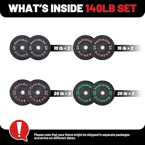 Miniatura 2 de Papababe Placas de peso, juego de placas de pesas de 2 pulgadas, placas de peso de goma protectoras para el suelo, placas de parachoques de 10 a 600