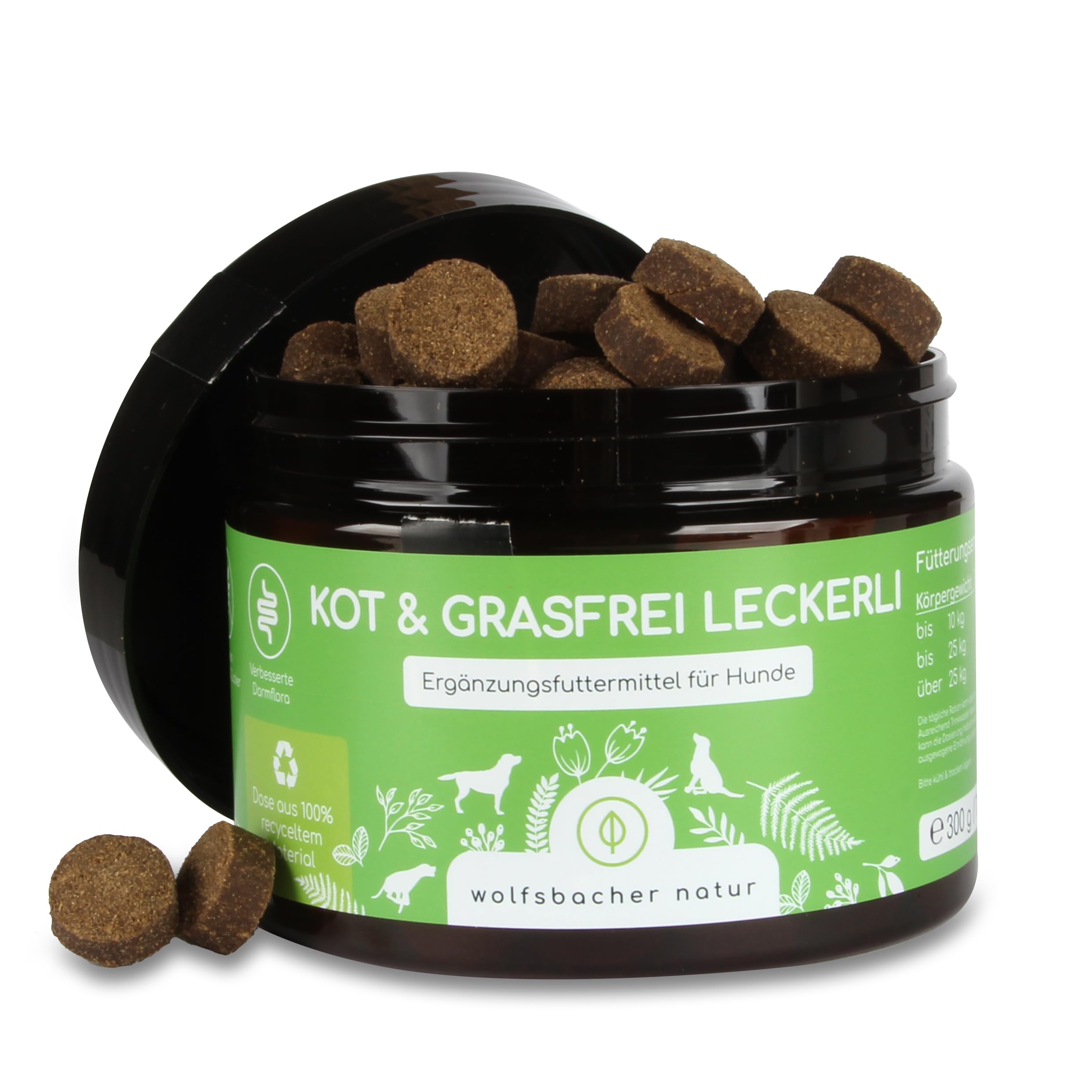 Gras Kotfresser Drops für Hunde – 125 Natürliche Drops gegen Kotfressen & Gras fressen – Mit Bierhefe, Torf & Flohsamen – Beruhigt den Magen & reduziert Sodbrennen – Magenkur
