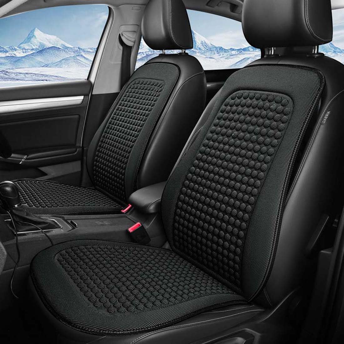 Cuscino per seggiolino Auto rinfrescante Estivo da 2 Pezzi per Jeep Liberty 2008-2024, coprisedili Anteriori Traspiranti per Massaggio Antiurto,A-Black