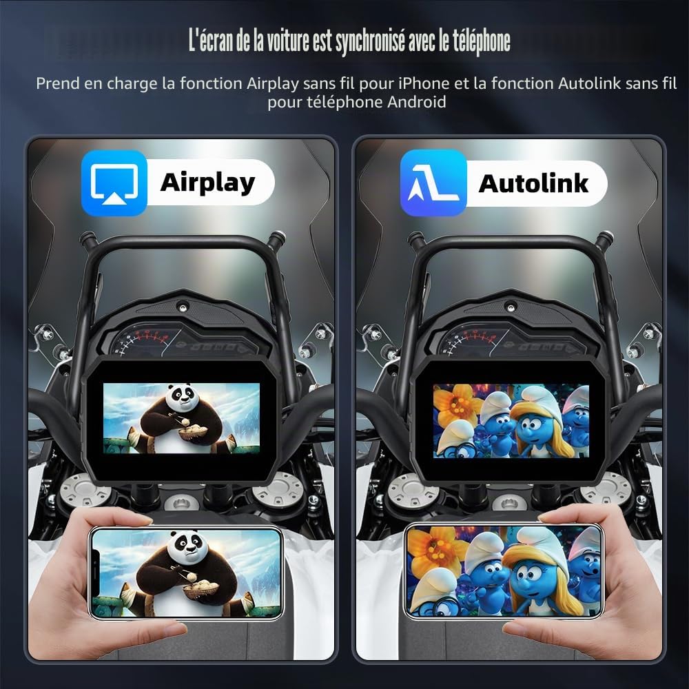 Écran GPS Moto 5 Pouces avec CarPlay sans Fil & Android Auto, Écran IPS 800x480, WiFi 5GHz, BT 5.0, Support PhoneLink, Carte TF, Système Linux
