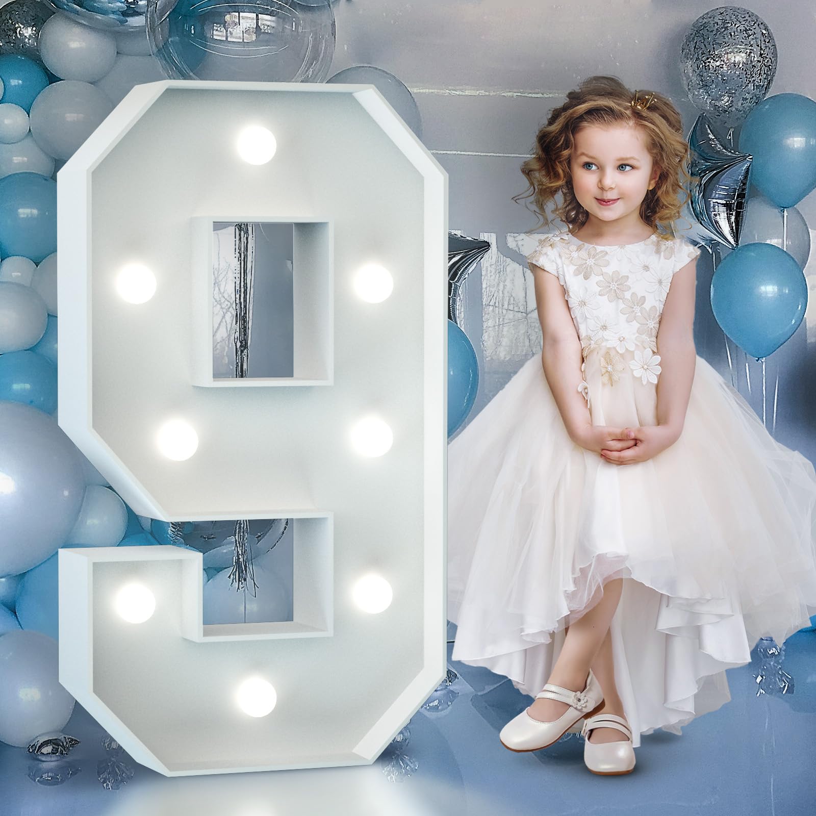 4FT Light Up Numbers Birthday Decoration Large Marquee Numbers 1 for 1st 18th 21st Birthday Party Decor Wedding, Big Number Frame Foam Cardboard Mosaic Arch Stand Pre-Cut Numbers — view 30