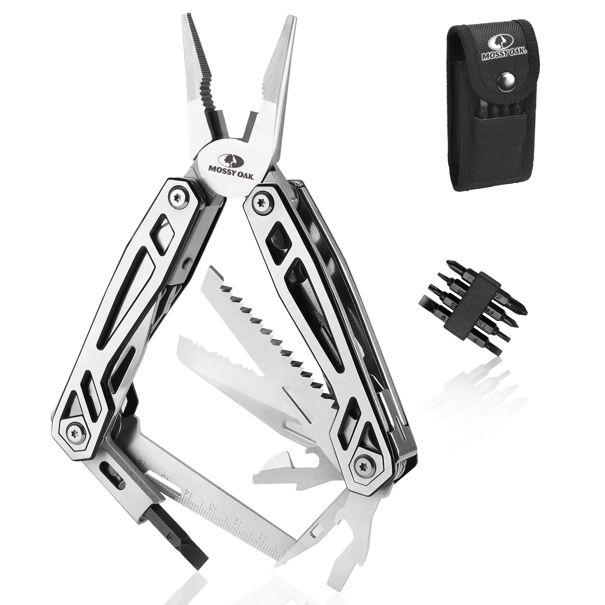 Mossy Oak Multifunktionszange,21 in 1 Multi-Tool Multifunktion mit Zange Klappmesser, Faltbares Multitool, Camping Wandern Reparieren,inkl tragbare Tasche