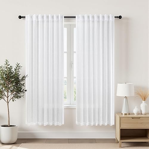 Miniatura 220 de KOUFALL Cortinas transparentes de lino de 90 pulgadas, cortinas para Sala Modernas 2025 De Lino Elegantes, cortinas personalizadas con pestaña