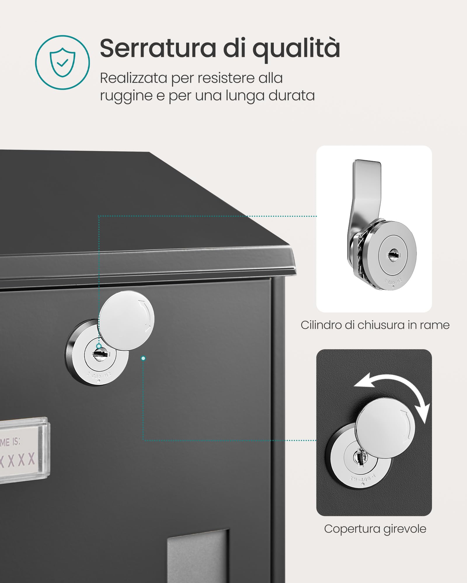 SONGMICS Cassetta Postale, Cassetta della Posta da Parete, con Finestrelle, Targhetta, Serratura con Copertura, Facile da Montare, Moderno, Nero GMB031B02